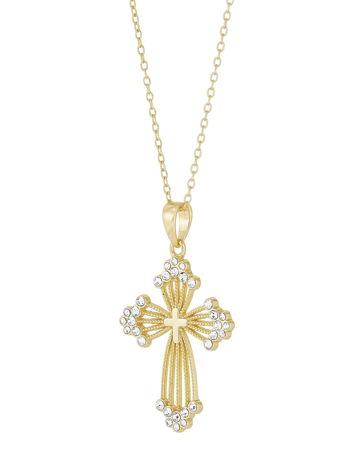 Brilliance Fine Jewelry Crystals Beaded Cross Pendant in Sterling Silver and 18K Gold Plate,18" - Image 3