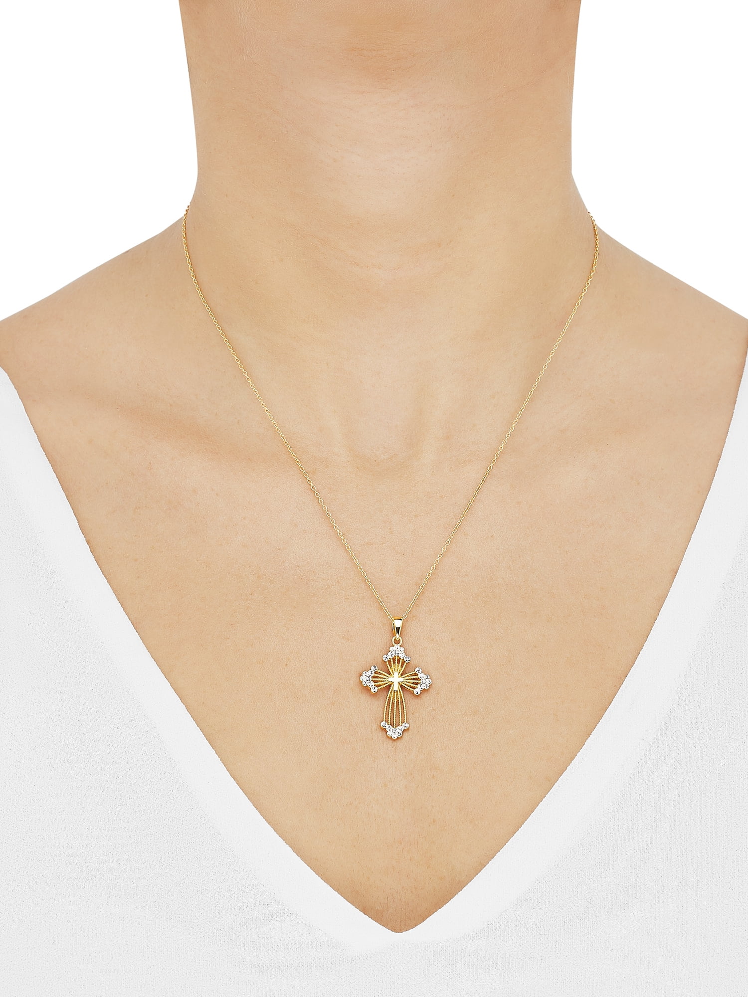 Brilliance Fine Jewelry Crystals Beaded Cross Pendant in Sterling Silver and 18K Gold Plate,18" - Image 4