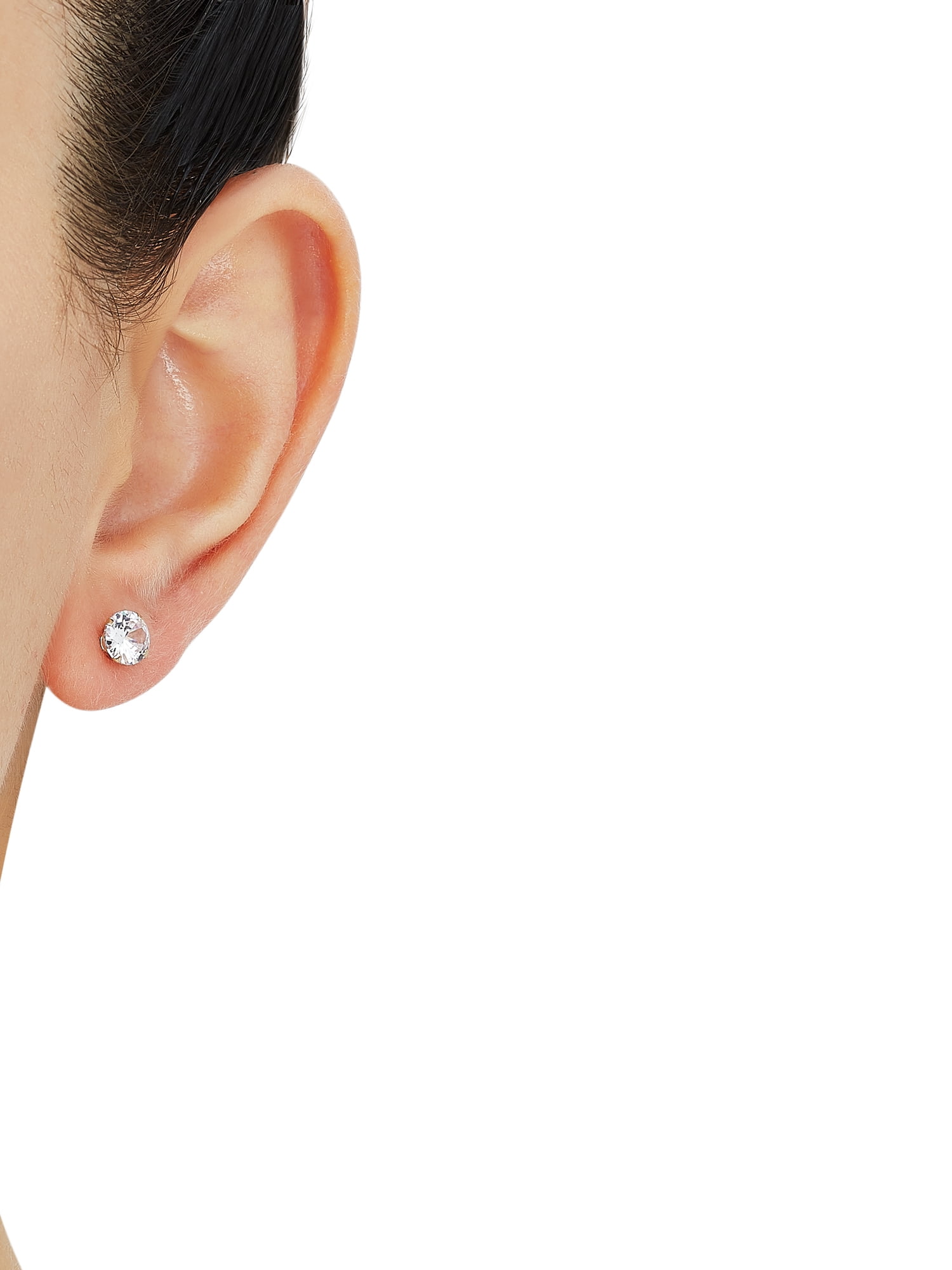 Brilliance Fine Jewelry Cubic Zirconia 6MM Studs and Dolphins Hoops Set in 10K Yellow Gold - Image 2