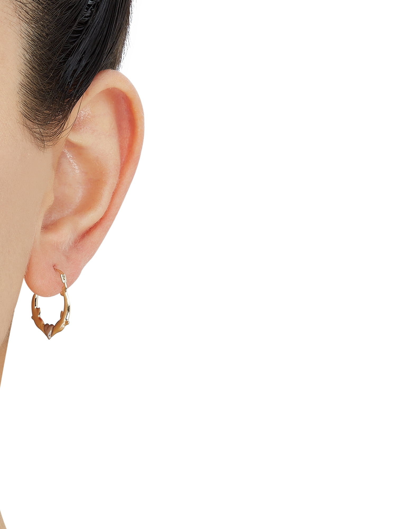Brilliance Fine Jewelry Cubic Zirconia 6MM Studs and Dolphins Hoops Set in 10K Yellow Gold - Image 4