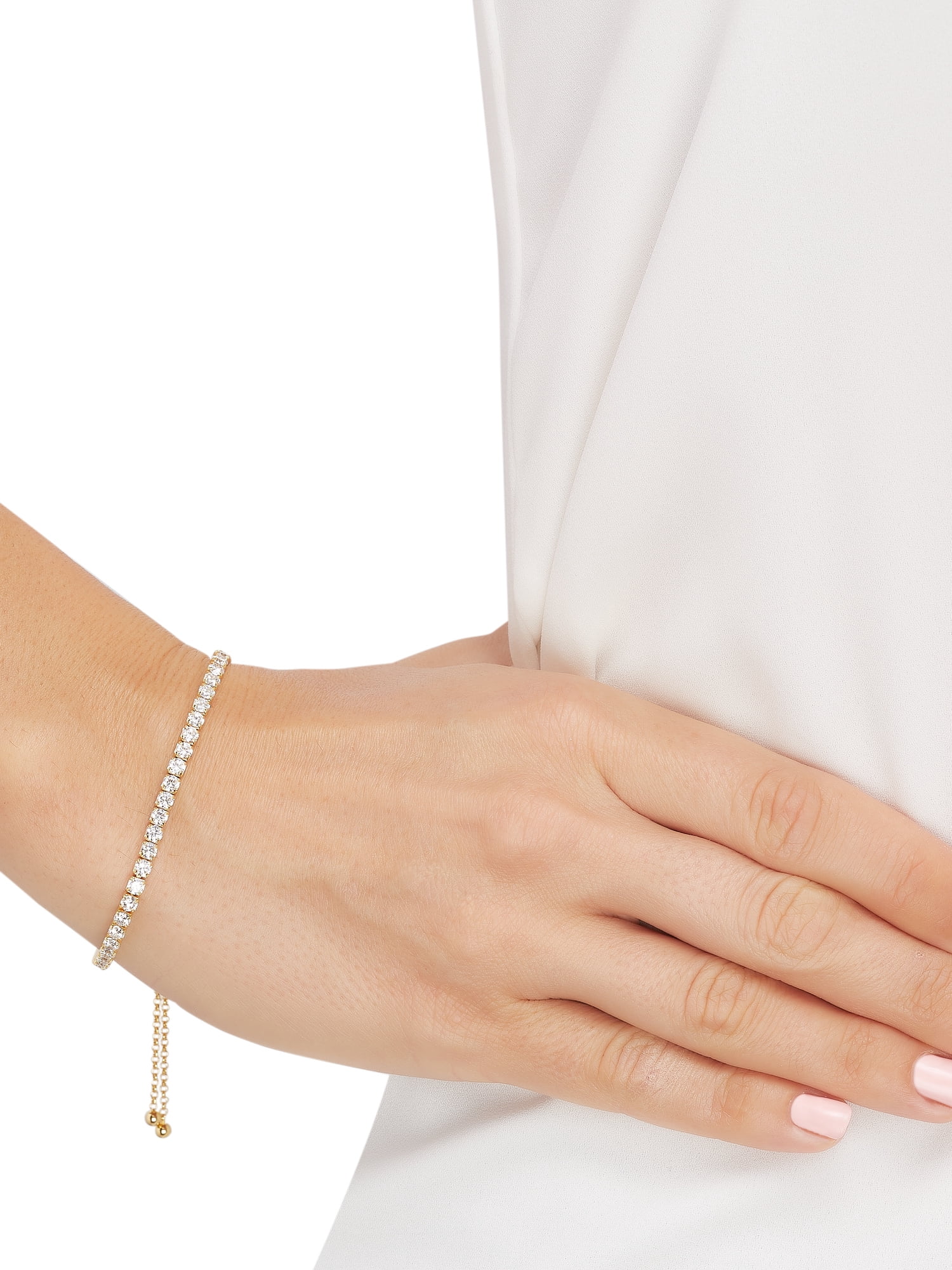 Brilliance Fine Jewelry Cubic Zirconia Bracelet Sterling Silver 14K Yellow Gold-plated,10" - Image 4