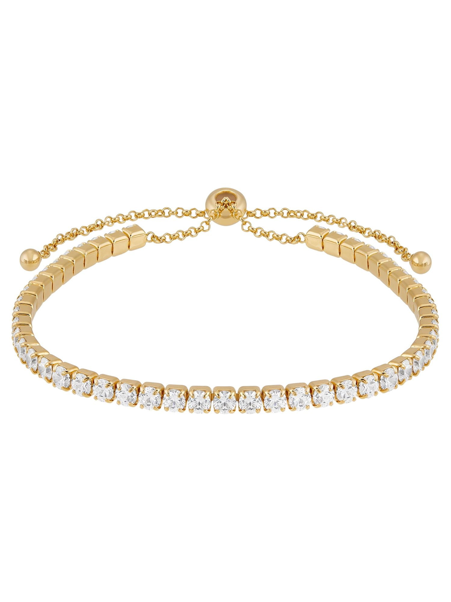 Brilliance Fine Jewelry Cubic Zirconia Bracelet Sterling Silver 14K Yellow Gold-plated,10"