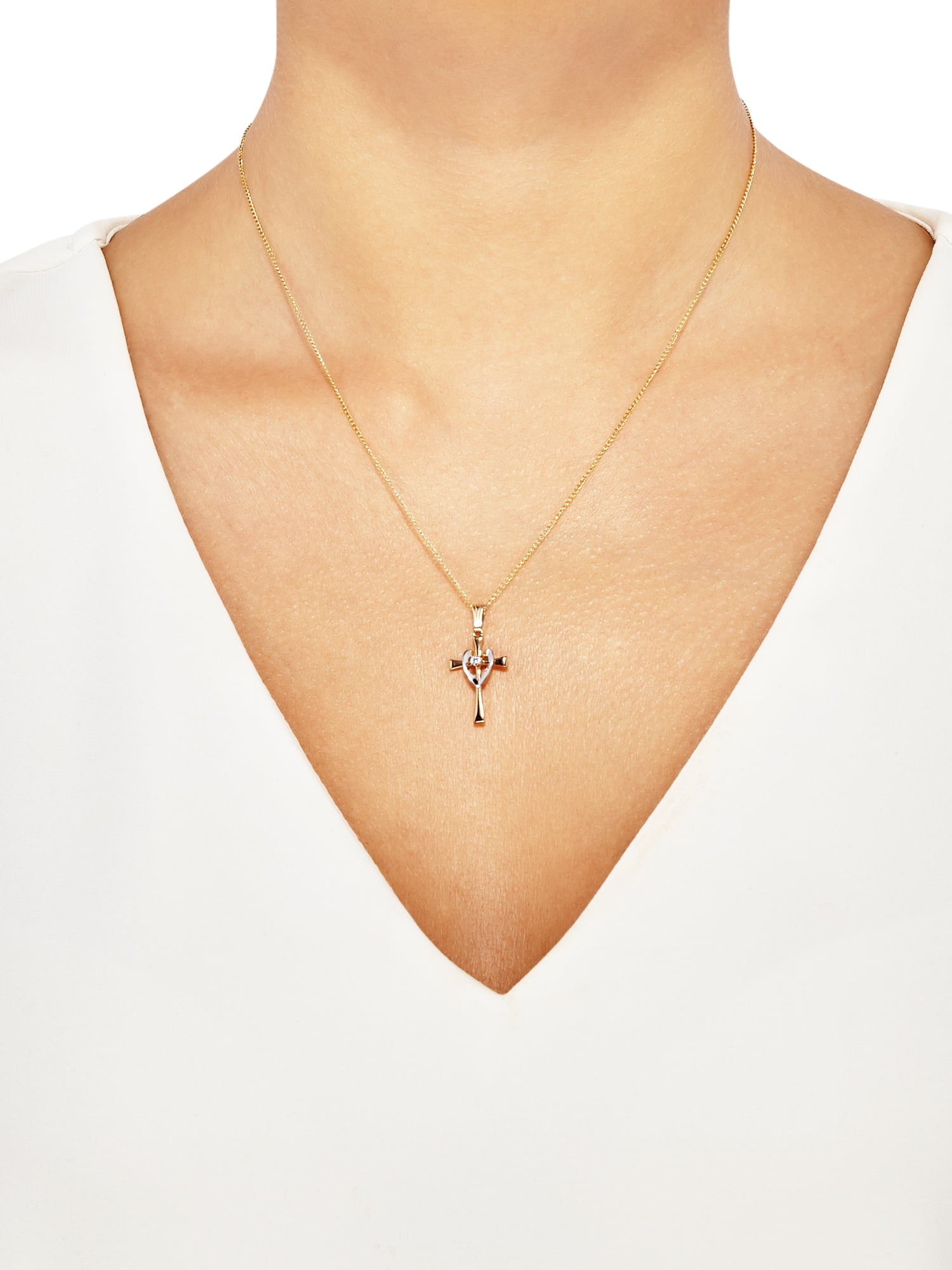 Brilliance Fine Jewelry Cubic Zirconia Cross with Heart Pendant in Gold-Filled,18" - Image 3