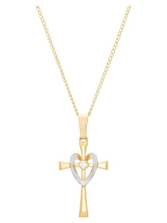 Brilliance Fine Jewelry Cubic Zirconia Cross with Heart Pendant in Gold-Filled,18"