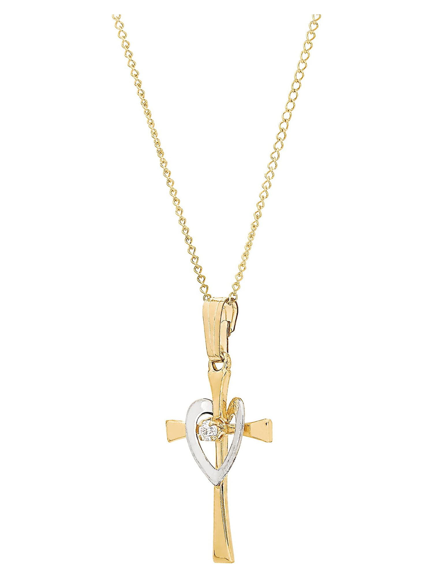 Brilliance Fine Jewelry Cubic Zirconia Cross with Heart Pendant in Gold-Filled,18" - Image 2
