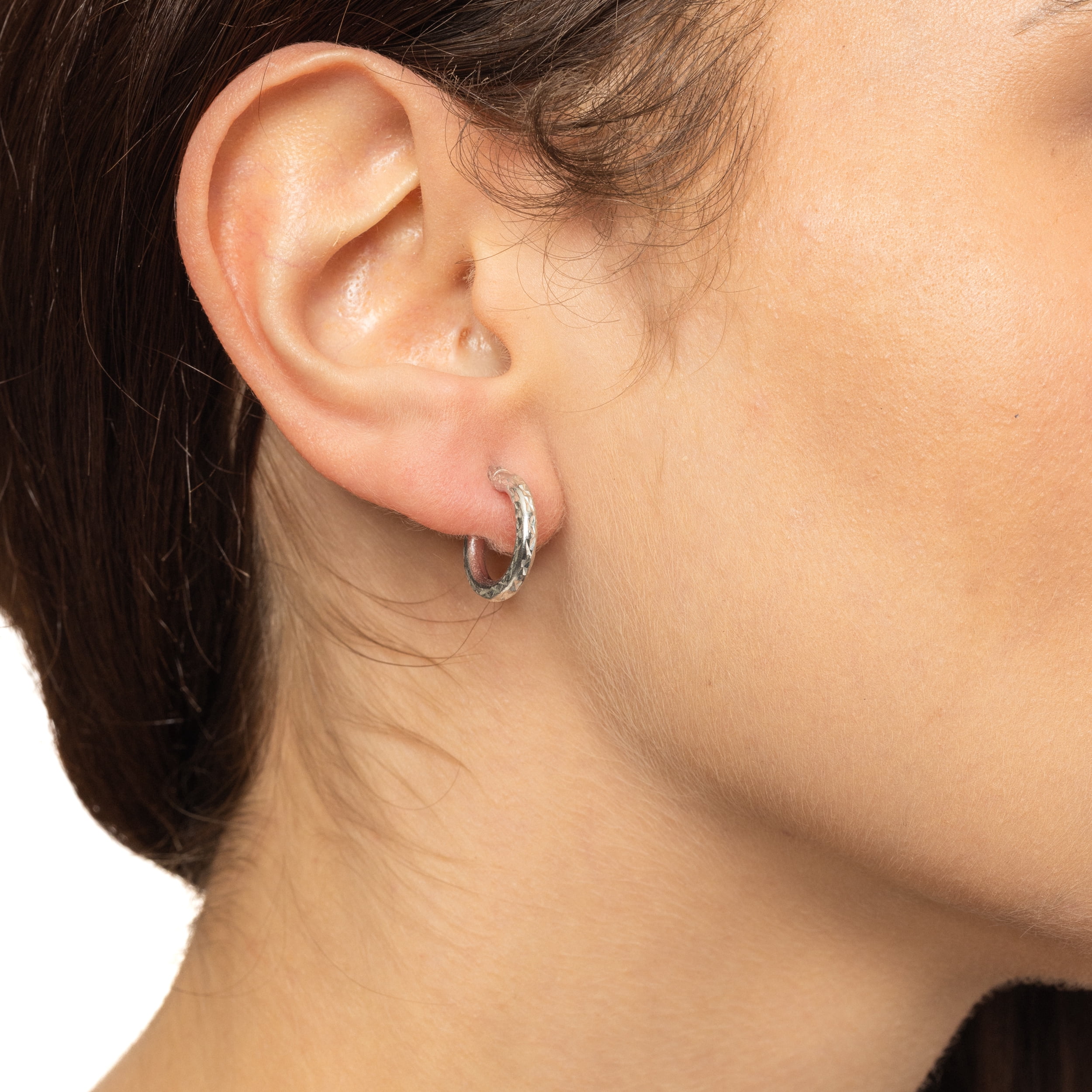 Brilliance Fine Jewelry Diamond Cut Hoop Earrings in Sterling Silver 14.5MM - Image 4