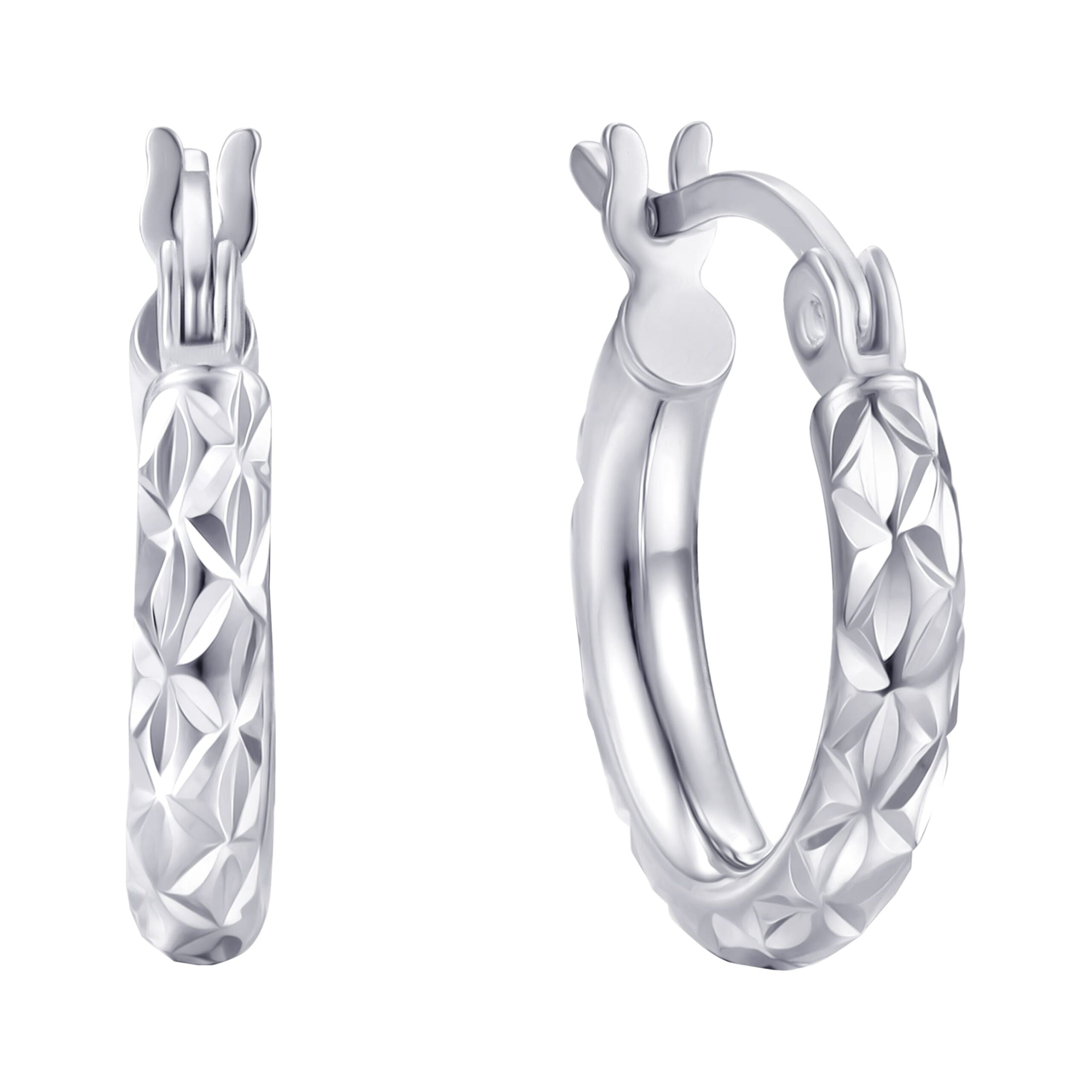 Brilliance Fine Jewelry Diamond Cut Hoop Earrings in Sterling Silver 14.5MM