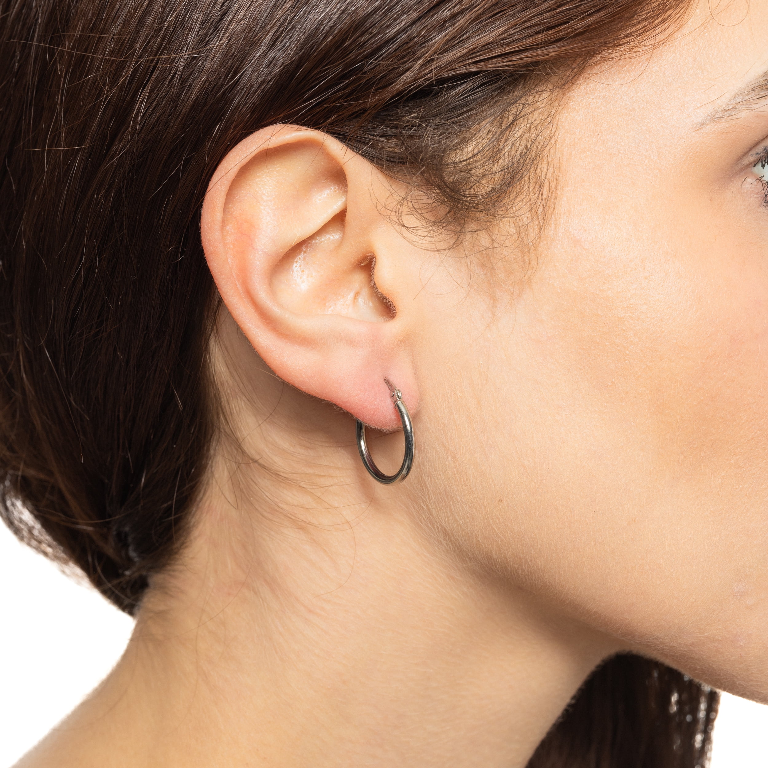Brilliance Fine Jewelry Duo Click Top Hoop Earrings in Sterling Silver - Image 2