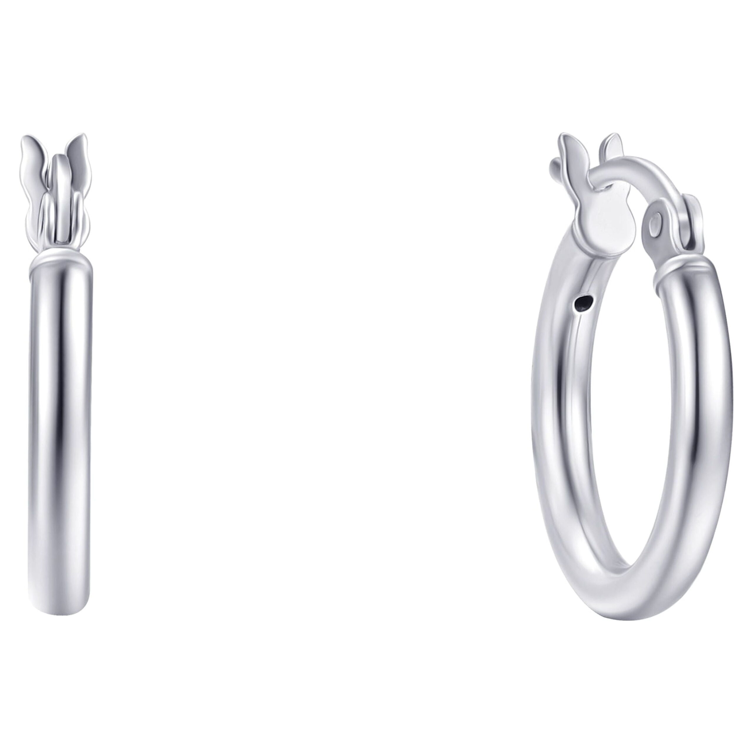 Brilliance Fine Jewelry Duo Click Top Hoop Earrings in Sterling Silver - Image 3