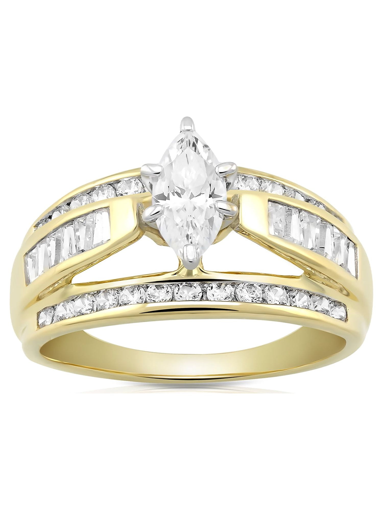 "Brilliance Fine Jewelry Engagement Ring with 1.90 Carat T.W. Marquise Cut Simulated Diamond in 10K Yellow Gold For Women"