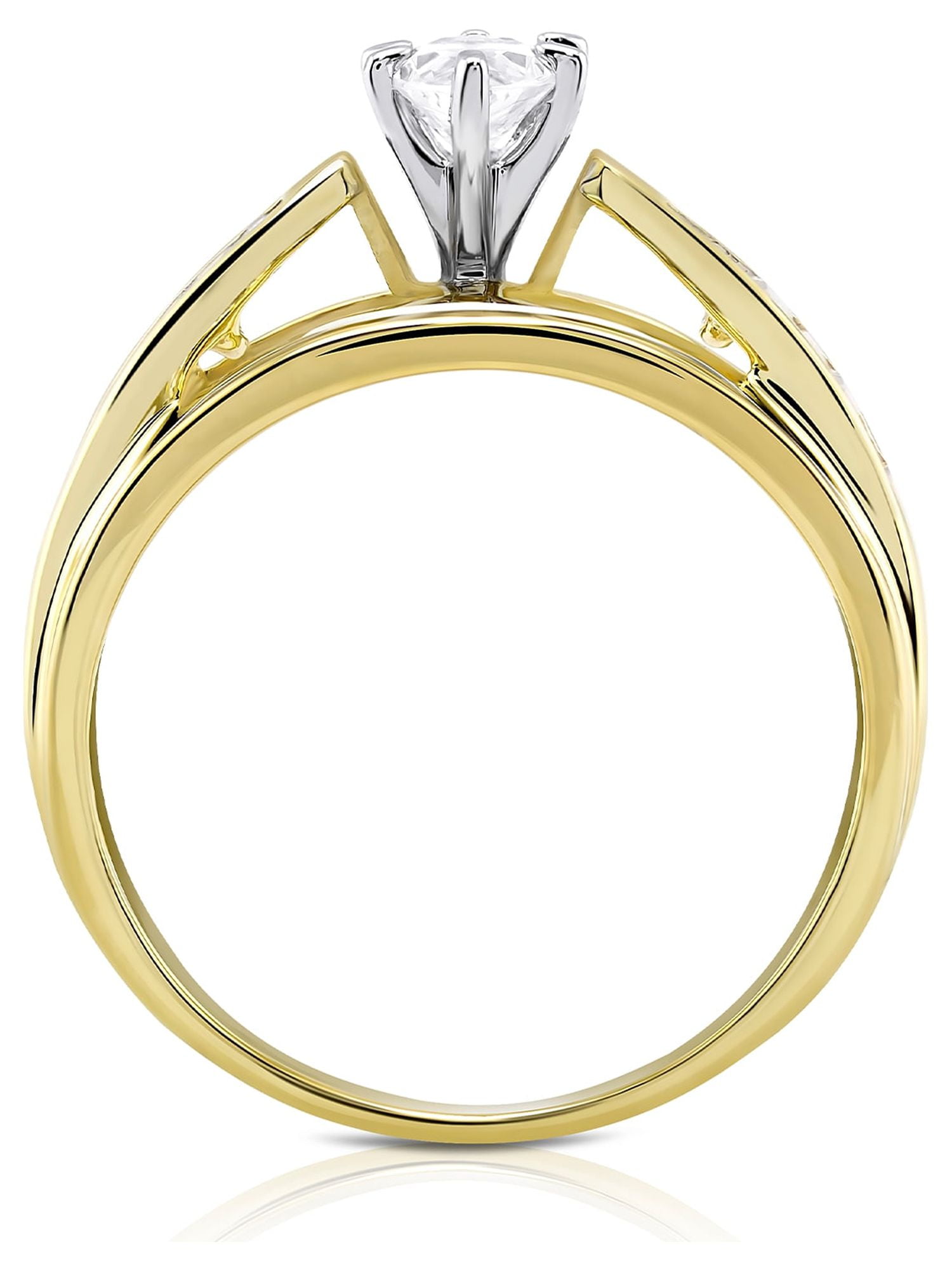 "Brilliance Fine Jewelry Engagement Ring with 1.90 Carat T.W. Marquise Cut Simulated Diamond in 10K Yellow Gold For Women" - Image 2