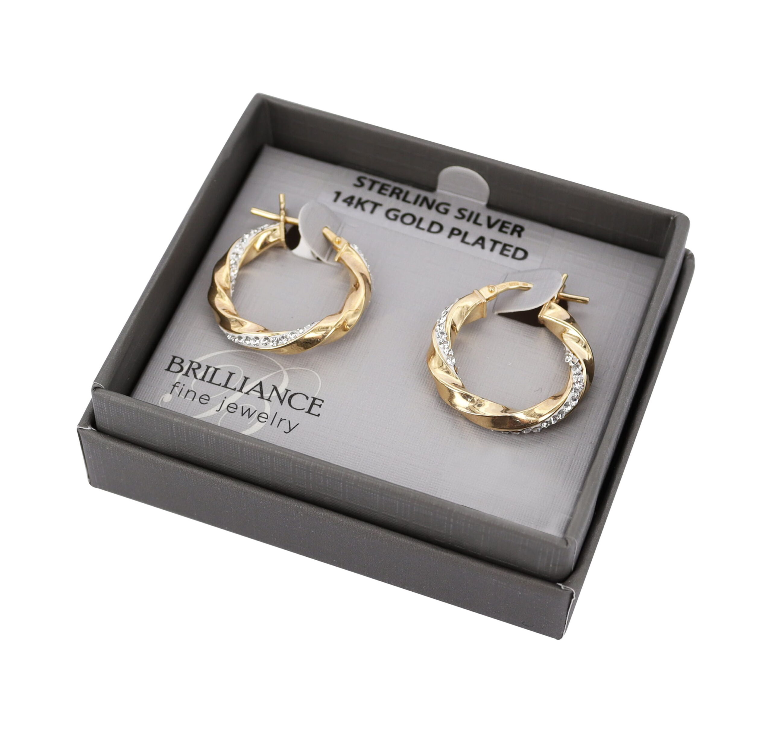 Brilliance Fine Jewelry Females 14K Gold Plated Crystal Twisted Round Hoop Adult Earrings - Image 5