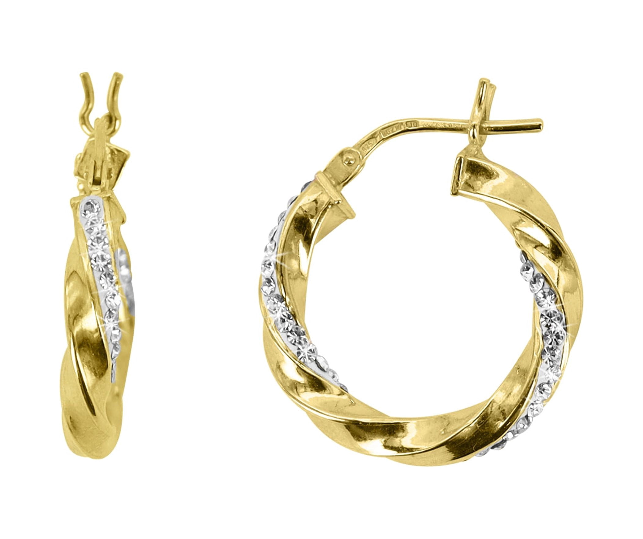 Brilliance Fine Jewelry Females 14K Gold Plated Crystal Twisted Round Hoop Adult Earrings - Image 4