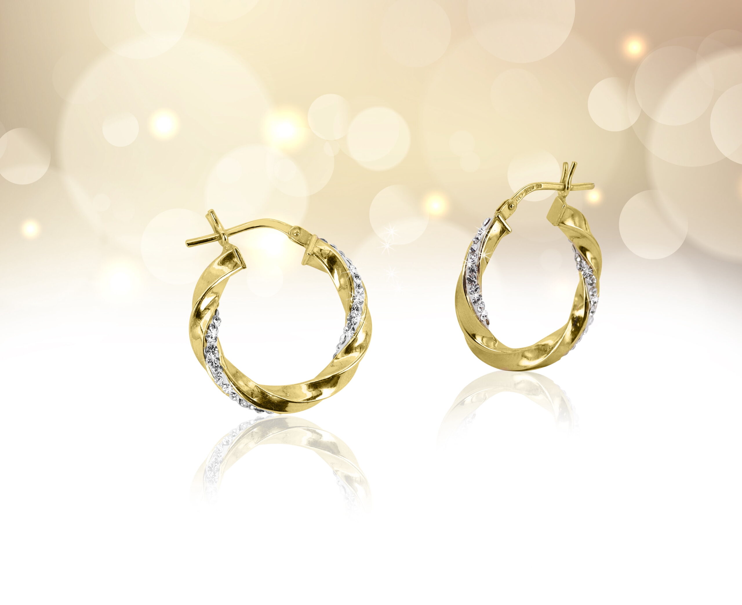 Brilliance Fine Jewelry Females 14K Gold Plated Crystal Twisted Round Hoop Adult Earrings - Image 2