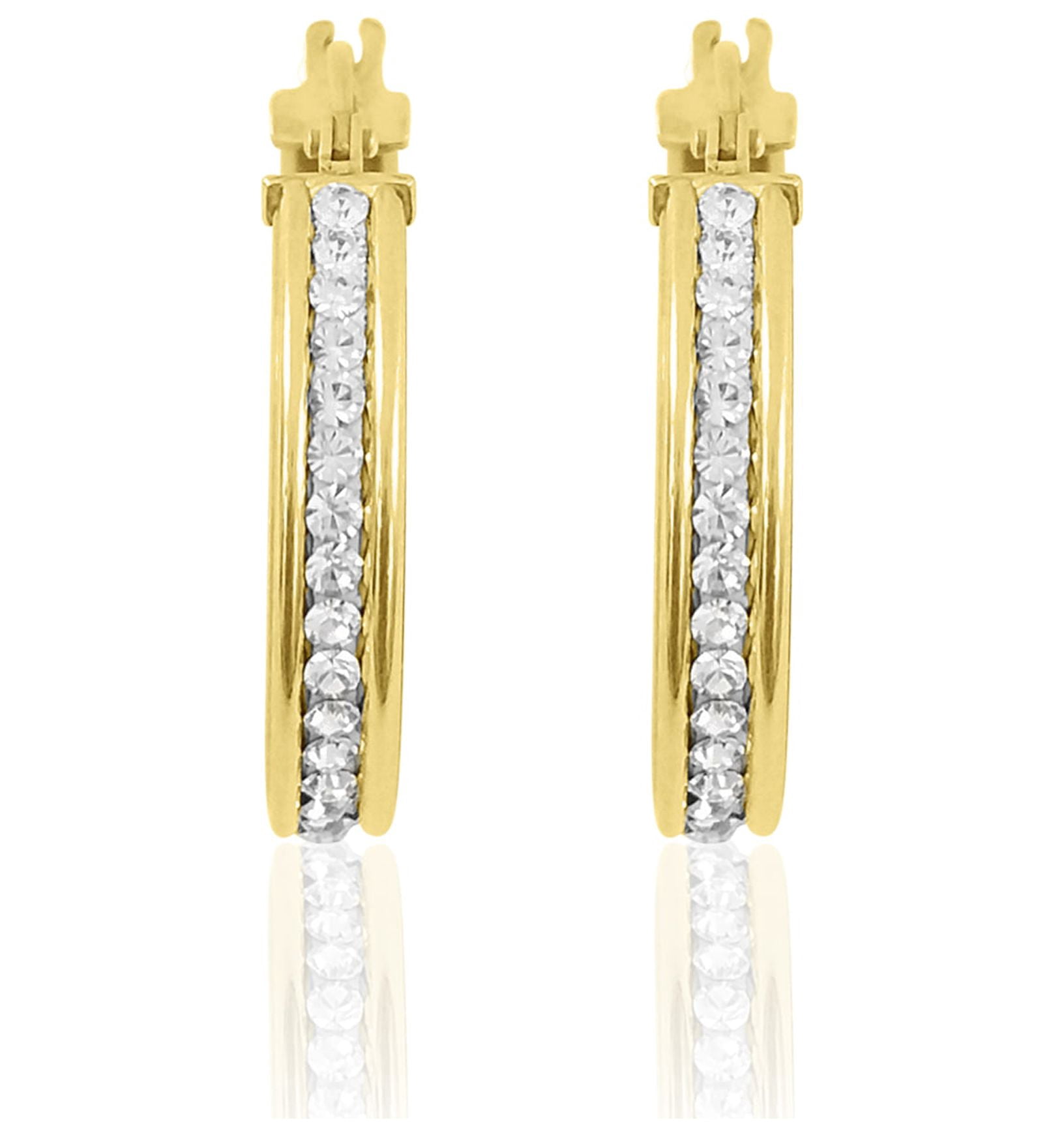 Brilliance Fine Jewelry Females 14K Gold Plated Sterling Silver Crystal Hoop Adults Earrings - Image 2