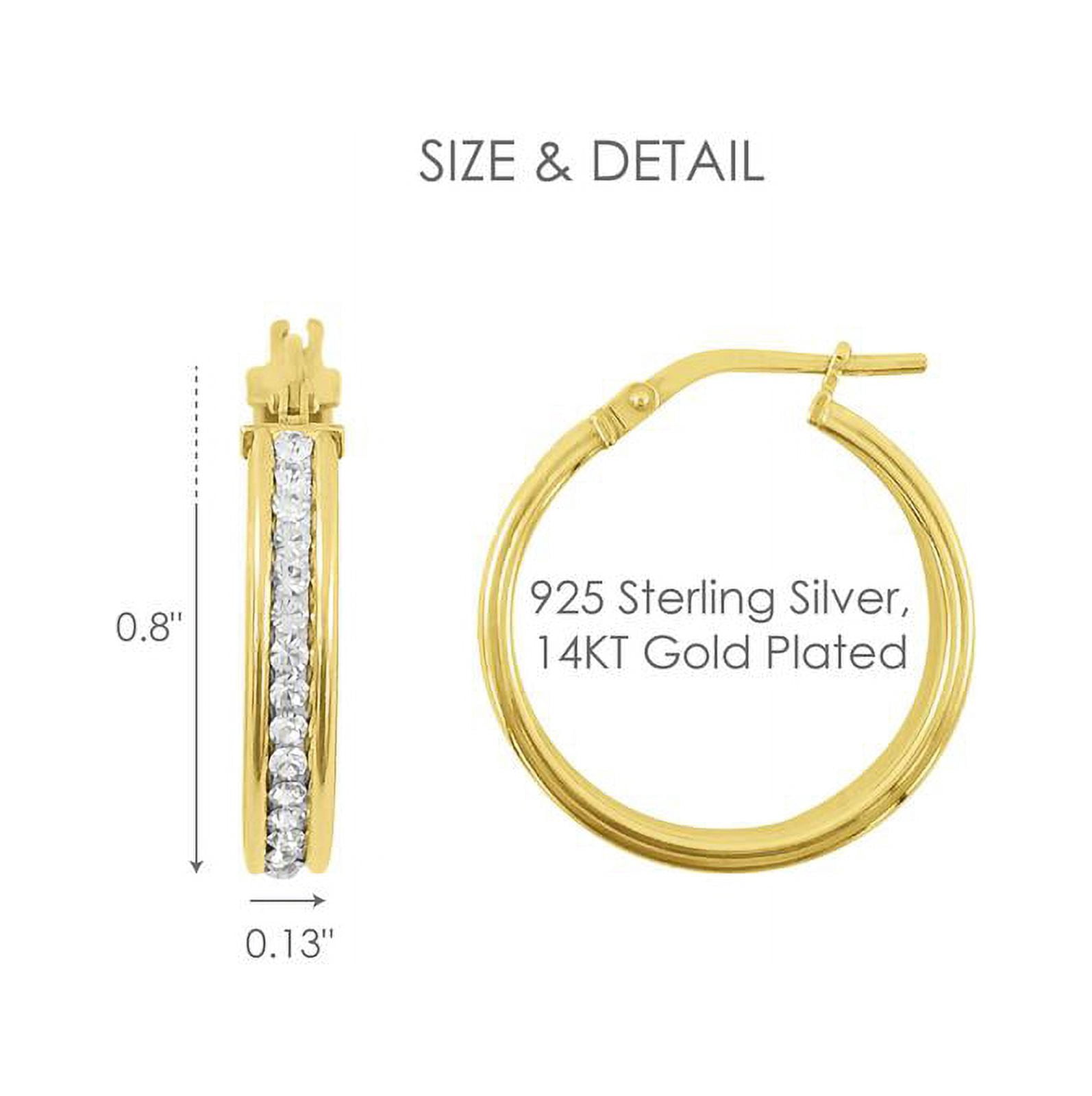 Brilliance Fine Jewelry Females 14K Gold Plated Sterling Silver Crystal Hoop Adults Earrings - Image 4