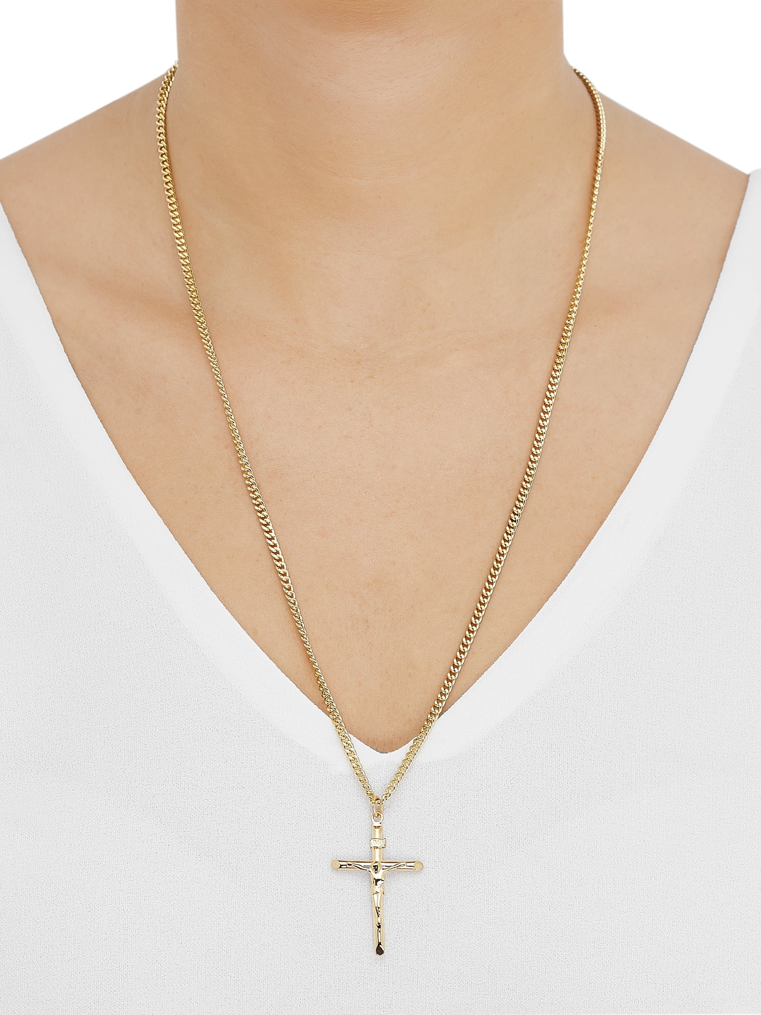 Brilliance Fine Jewelry Gold Filled Crucifix Cross on Stainless Steel Necklace,24" - Image 4