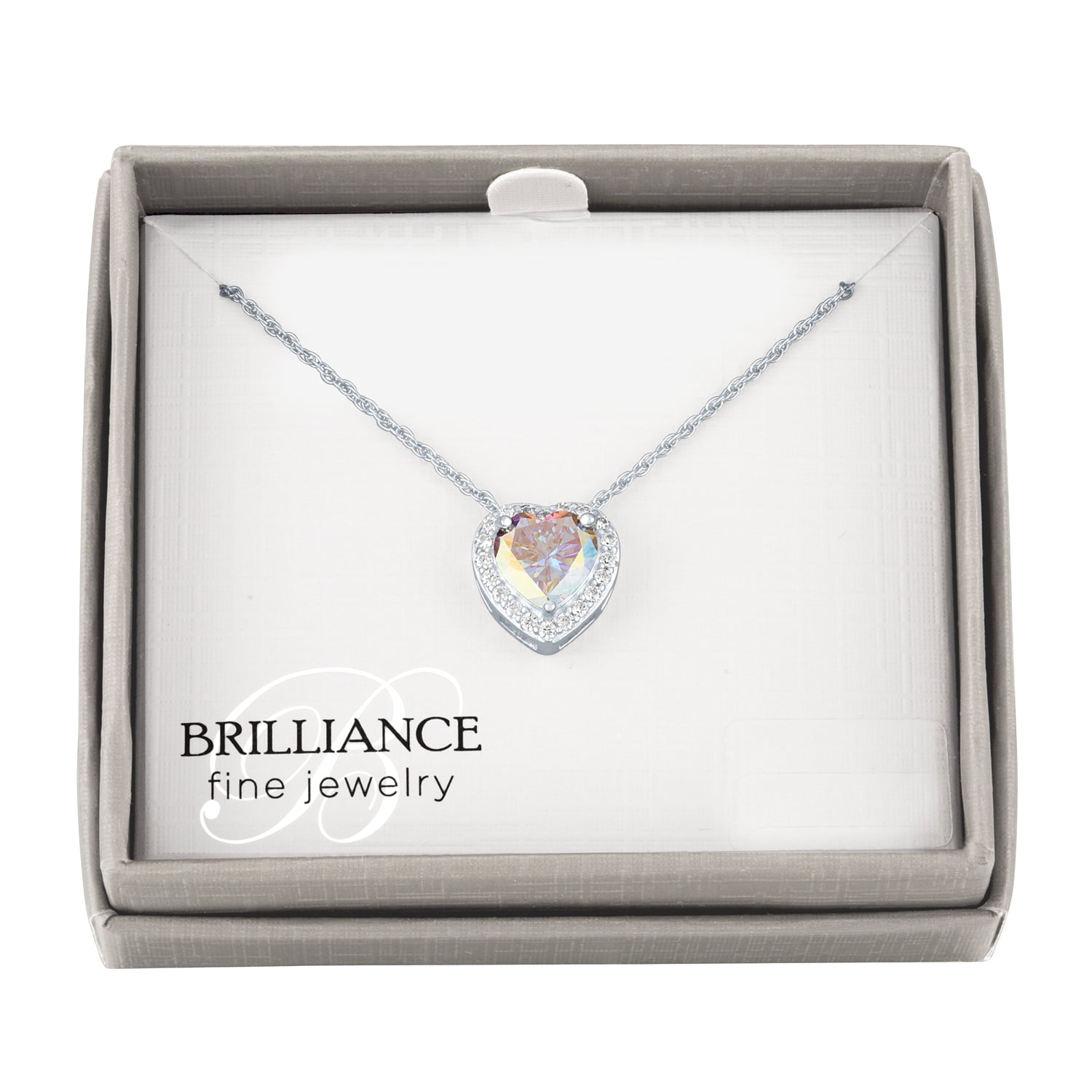 Brilliance Fine Jewelry Heart Cubic Zirconia Pendant Necklace, Sterling Silver, 18 in - Image 3