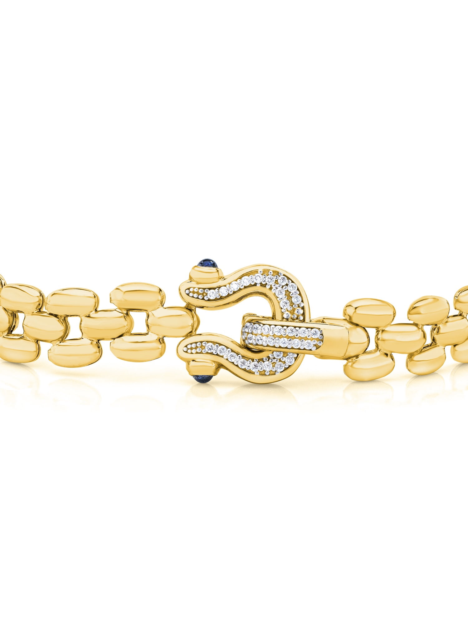 Brilliance Fine Jewelry Italian Sterling Silver 14K Gold Flash-Plated Panther CZ Bracelet Black Spinel Horseshoe Clasp - Image 2