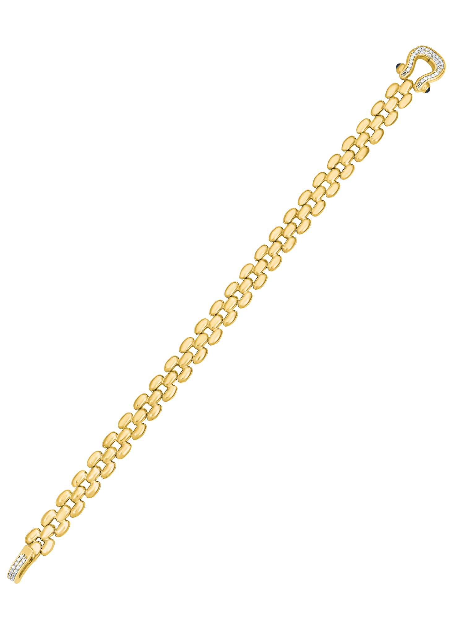 Brilliance Fine Jewelry Italian Sterling Silver 14K Gold Flash-Plated Panther CZ Bracelet Black Spinel Horseshoe Clasp - Image 4
