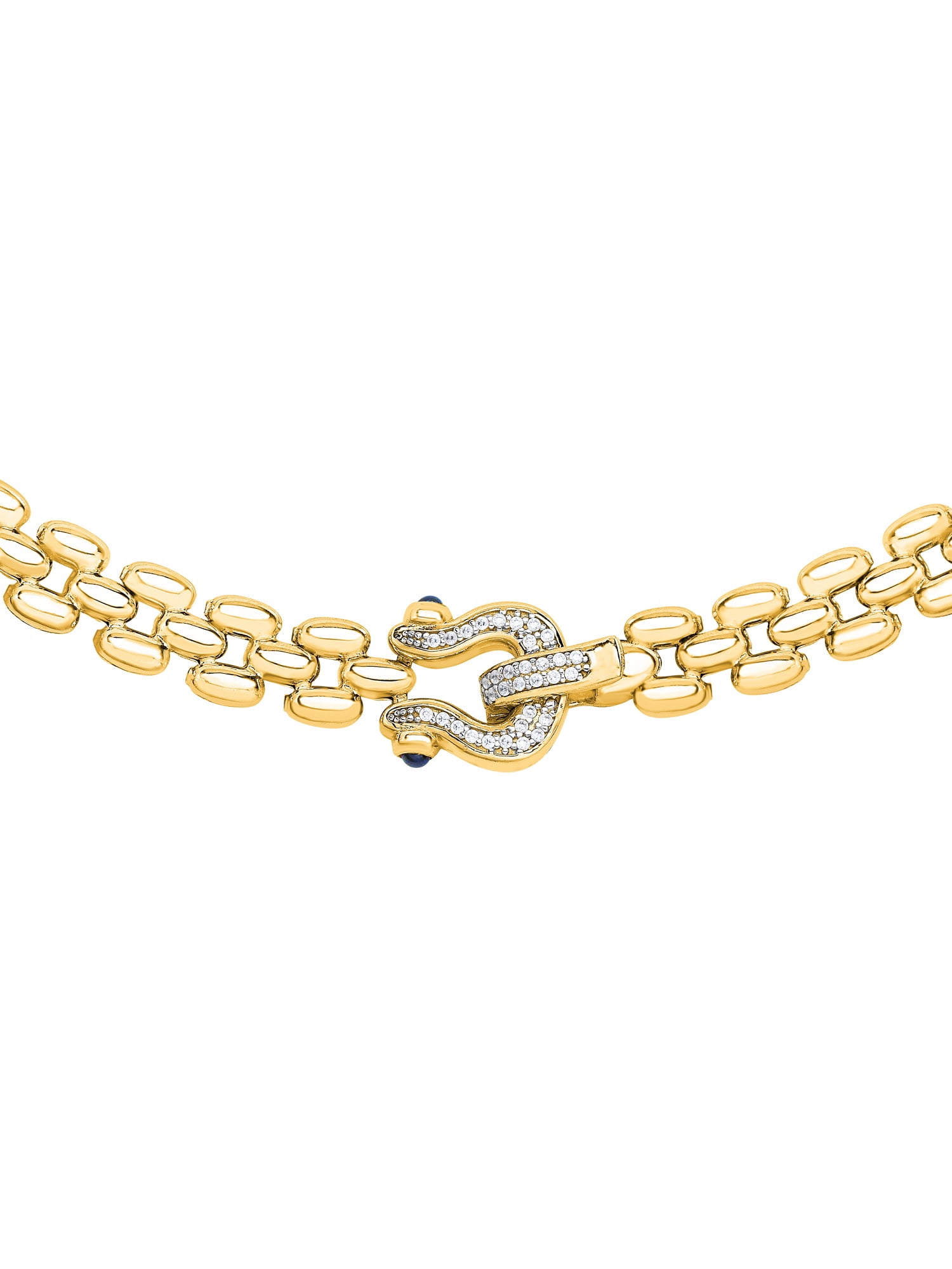 Brilliance Fine Jewelry Italian Sterling Silver 14K Gold Flash-Plated Panther CZ Necklace Black Spinel Horseshoe Clasp - Image 3