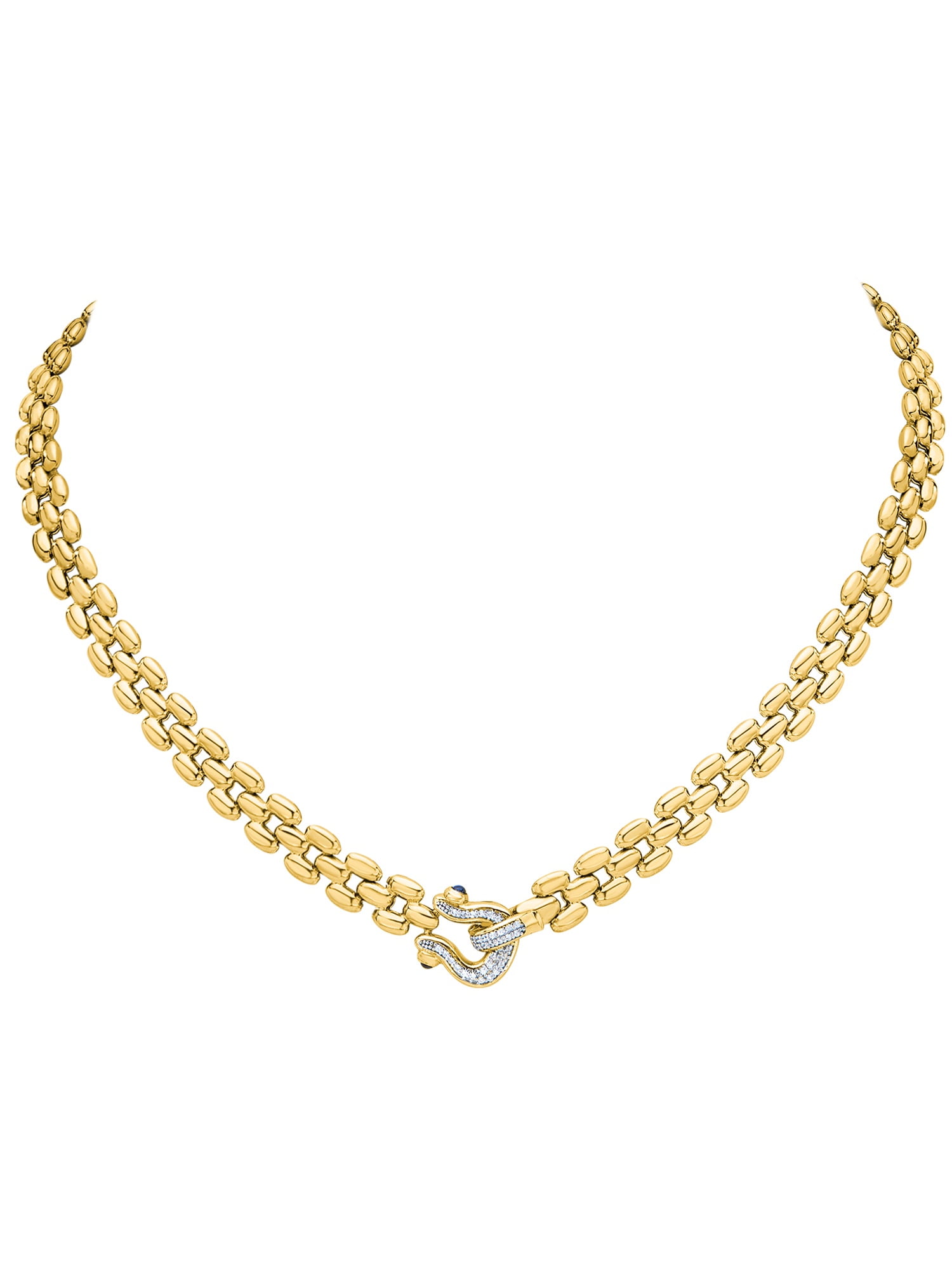 Brilliance Fine Jewelry Italian Sterling Silver 14K Gold Flash-Plated Panther CZ Necklace Black Spinel Horseshoe Clasp