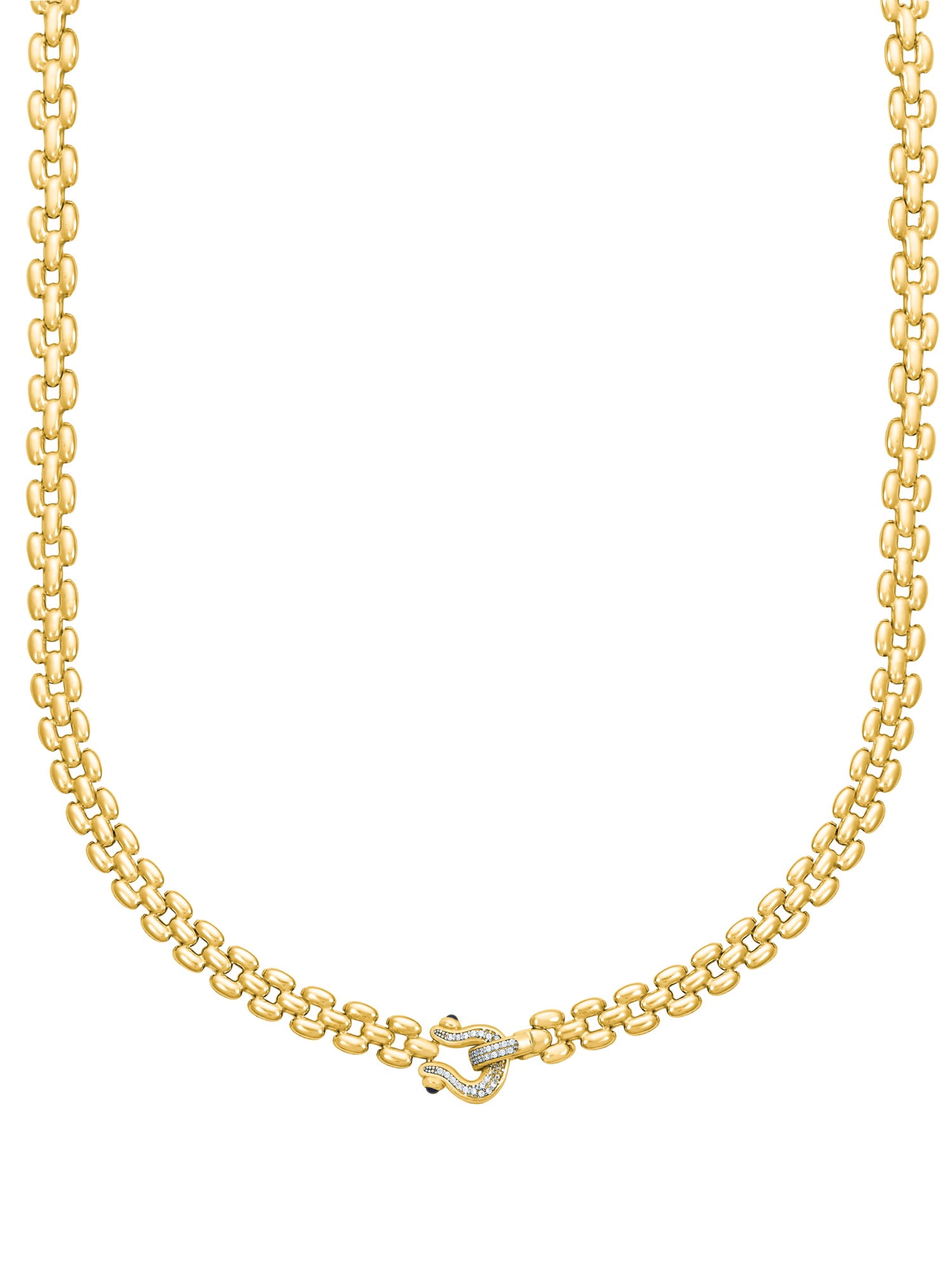 Brilliance Fine Jewelry Italian Sterling Silver 14K Gold Flash-Plated Panther CZ Necklace Black Spinel Horseshoe Clasp - Image 2