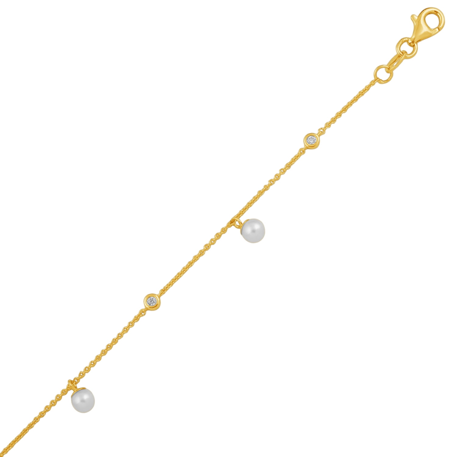 Brilliance Fine Jewelry Lab-Grown Diamond and Pearl Station Bracelet in Yellow Gold-Plated Silver - Image 4