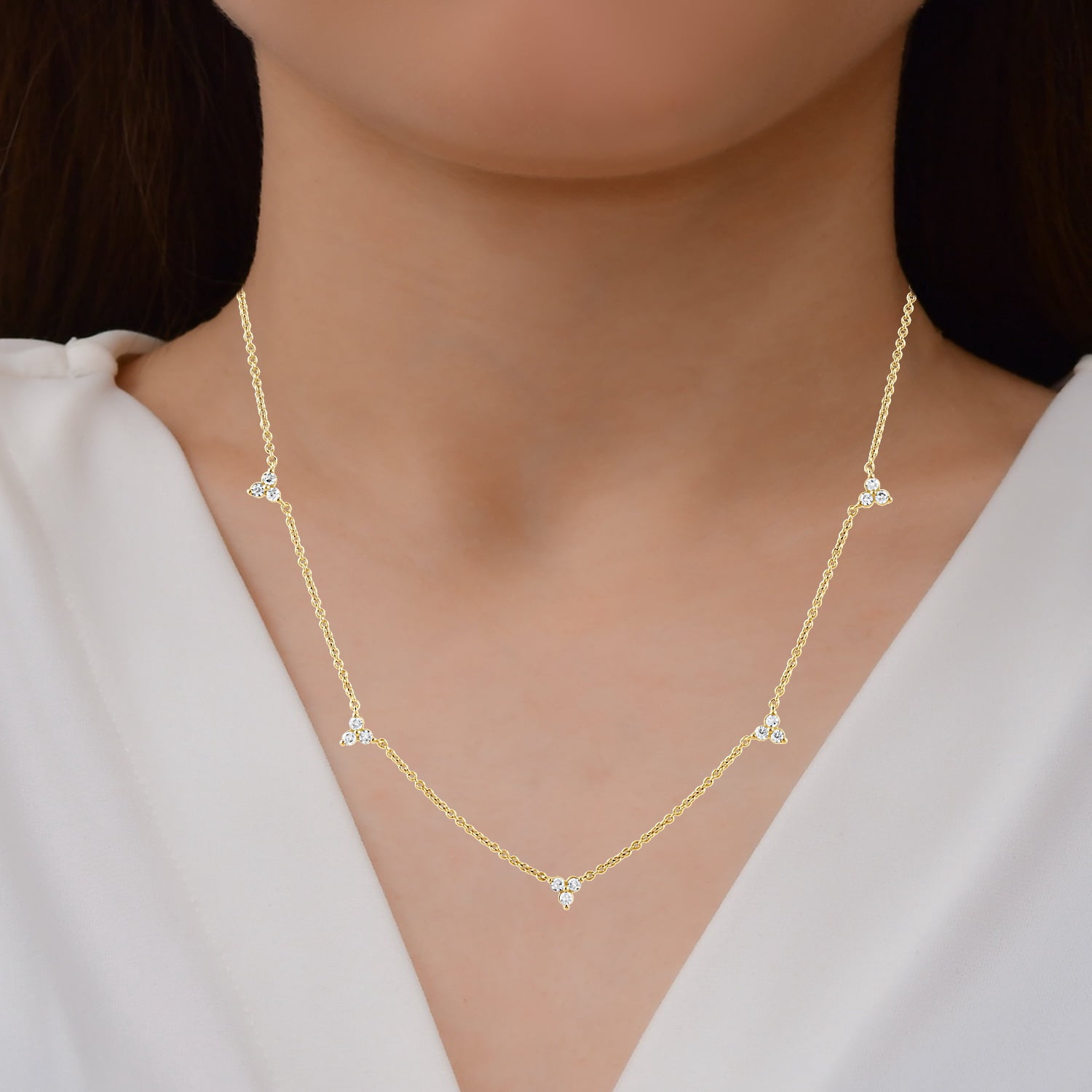 Brilliance Fine Jewelry Lab-Grown Diamond Cluster Station Necklace in Yellow Gold-Plated Silver - Image 4