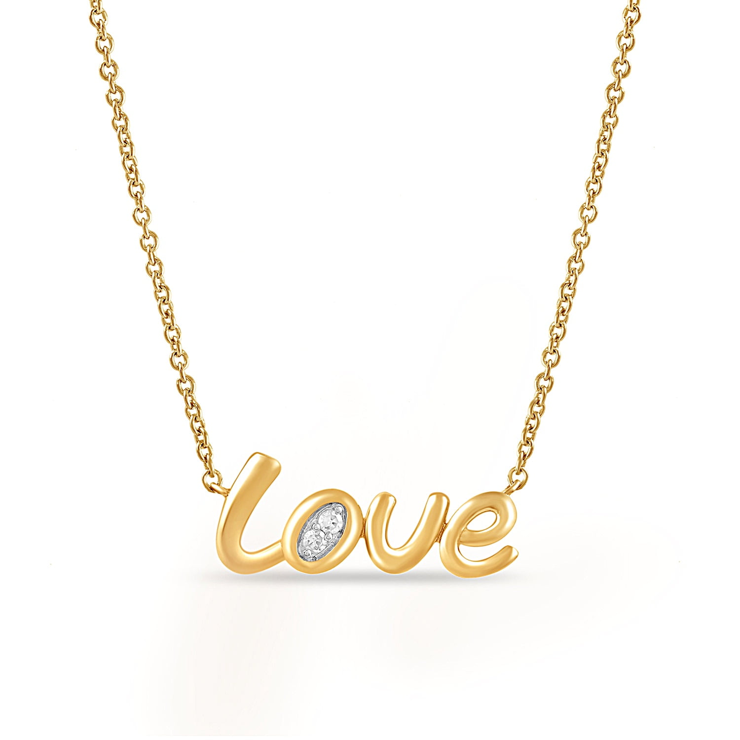 Brilliance Fine Jewelry Lab-Grown Diamond "Love" Pendant Necklace in Yellow Gold-Plated Silver
