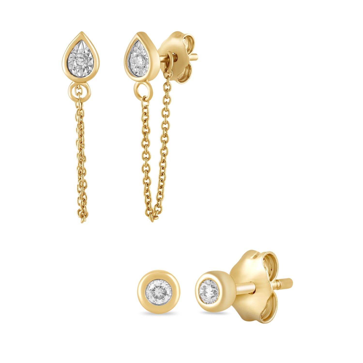 Brilliance Fine Jewelry Lab-Grown Diamond Yellow Gold-Plated Silver Convertible Earrings Set