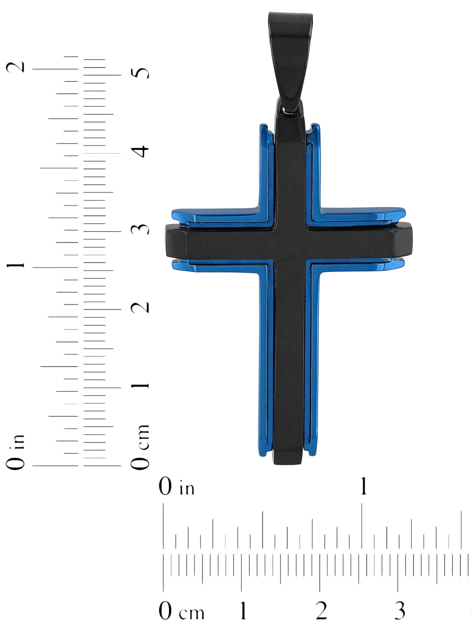 Brilliance Fine Jewelry Men's Black and Blue Stainless Steel Cross Pendant Necklace - Image 3