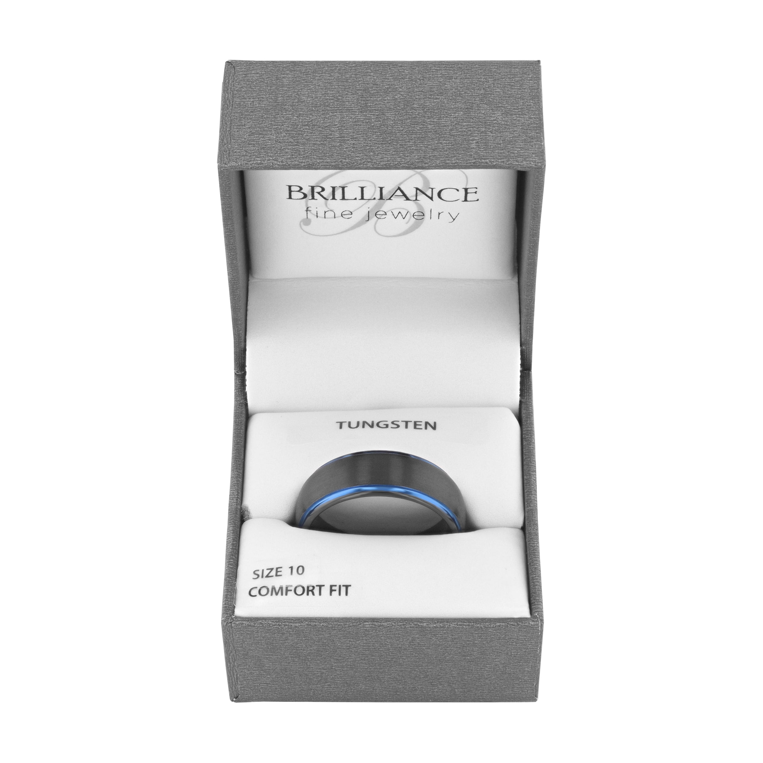 Brilliance Fine Jewelry Men's Black & Blue Tungsten Satin Finish Step Edge 8MM Wedding Band - Image 2