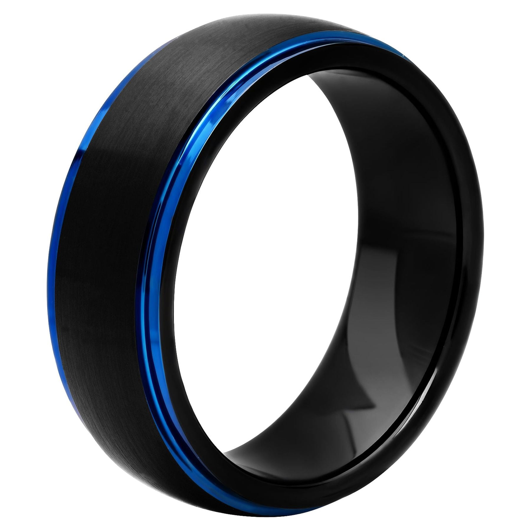 Brilliance Fine Jewelry Men's Black & Blue Tungsten Satin Finish Step Edge 8MM Wedding Band - Image 3