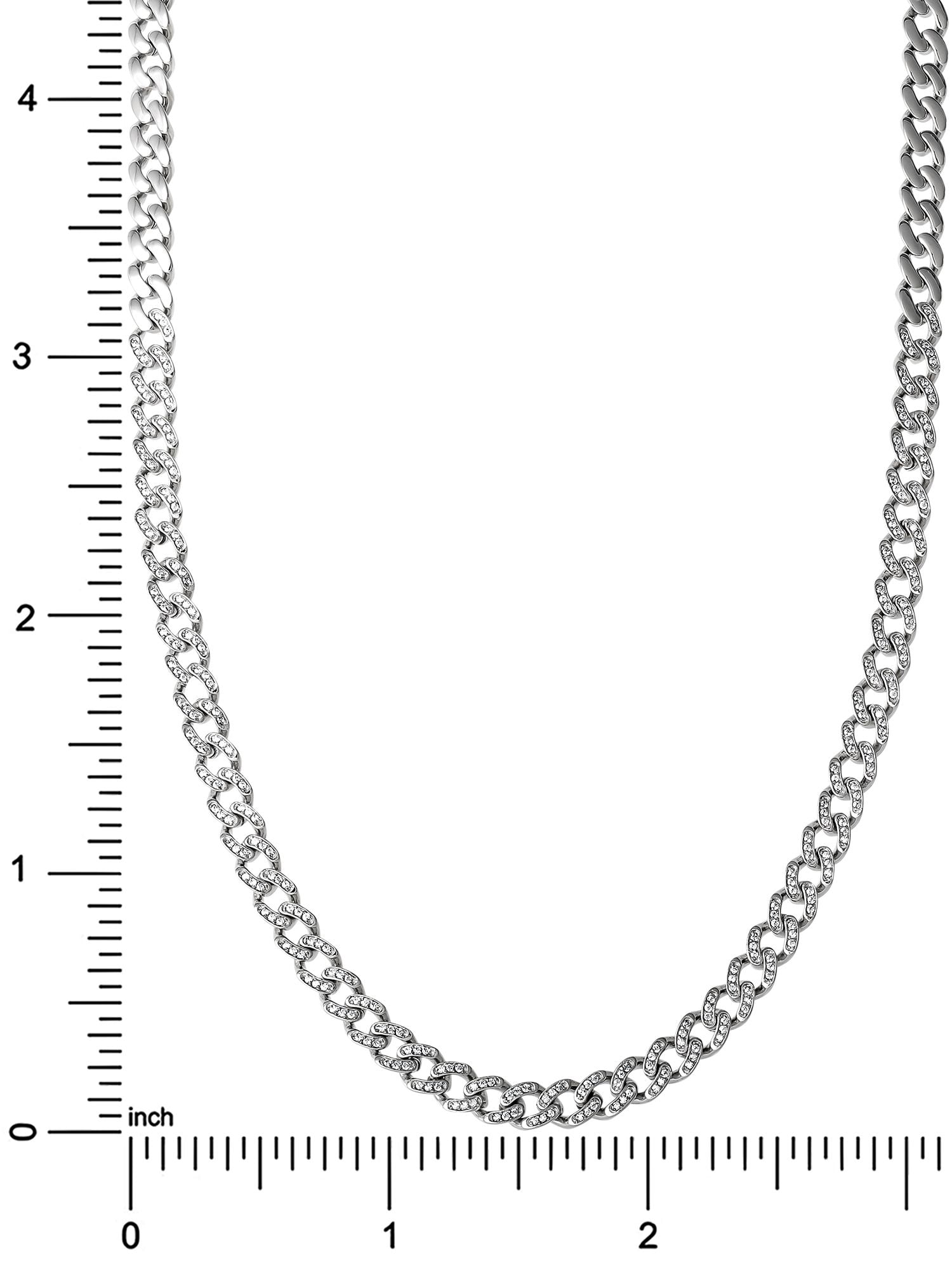 Brilliance Fine Jewelry Men's Stainless Steel Simulated Diamond 7MM Curb Chain Necklace, 22 inches - Image 3