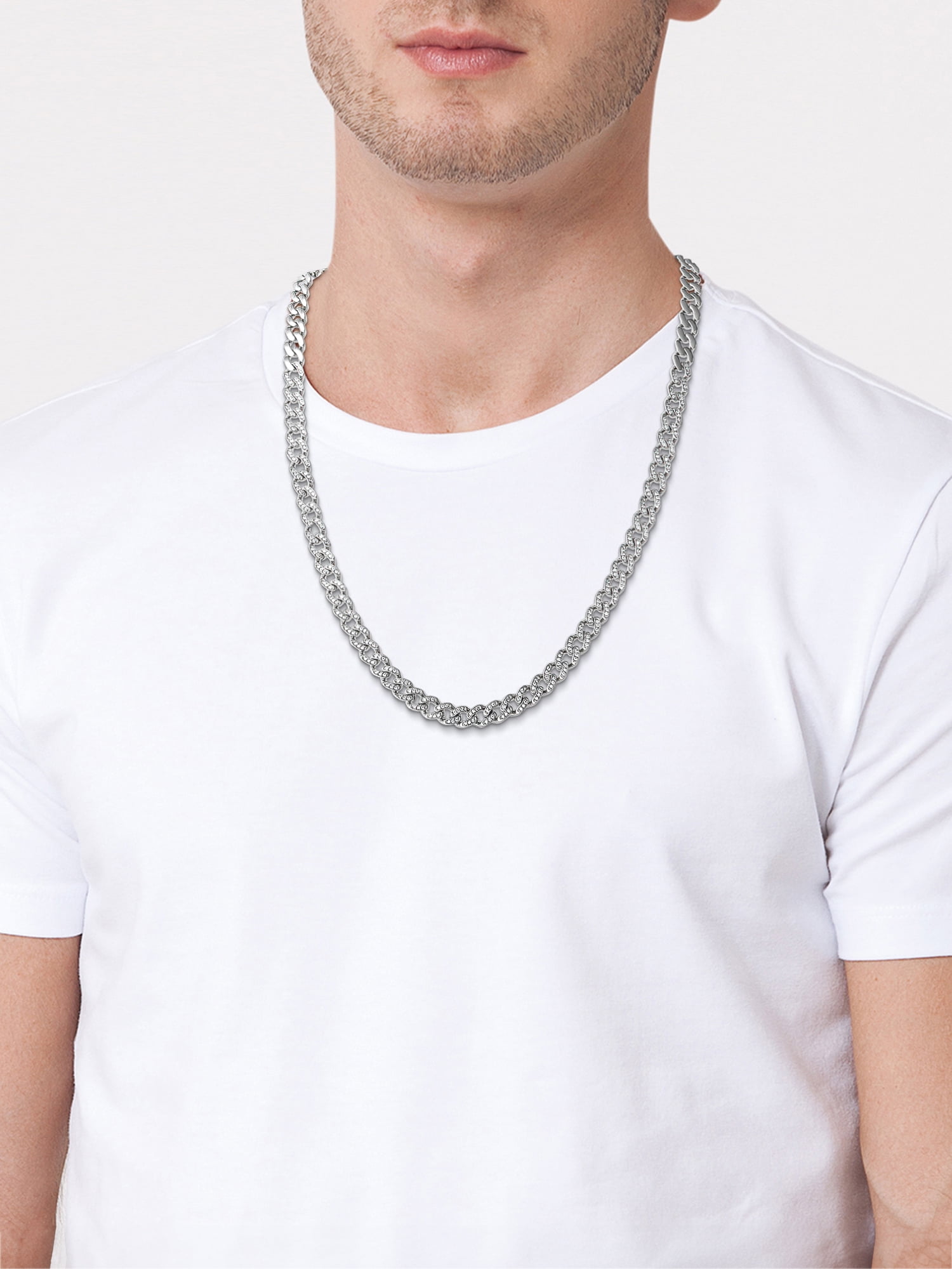 Brilliance Fine Jewelry Men's Stainless Steel Simulated Diamond 7MM Curb Chain Necklace, 22 inches - Image 4