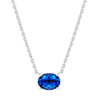 Brilliance Fine Jewelry Oval Created Sapphire Necklace in Sterling Silver