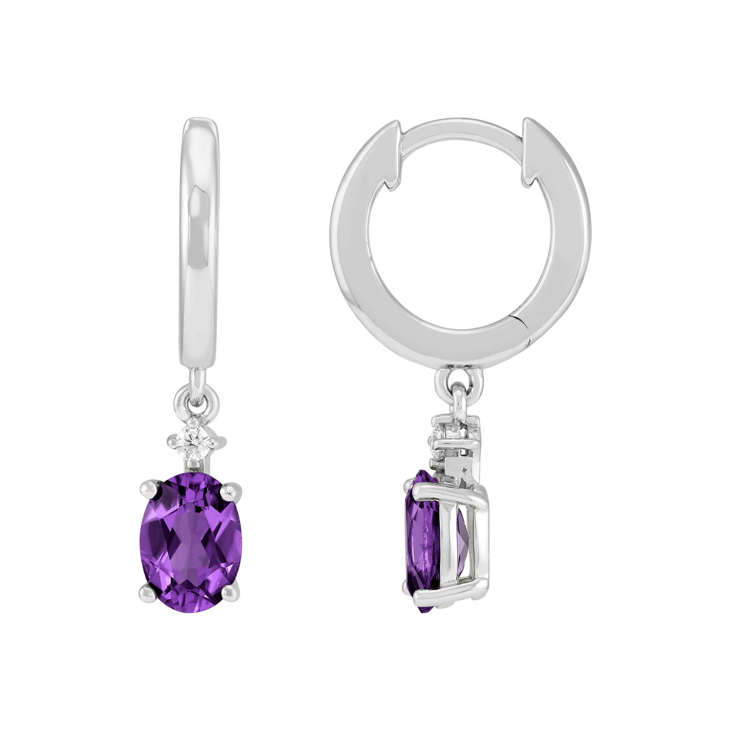 Brilliance Fine Jewelry Oval Simulated Amethyst Drop Earrings in Sterling Silver - Image 3