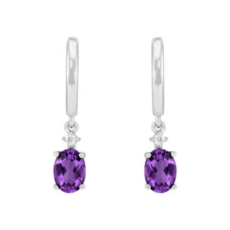 Brilliance Fine Jewelry Oval Simulated Amethyst Drop Earrings in Sterling Silver
