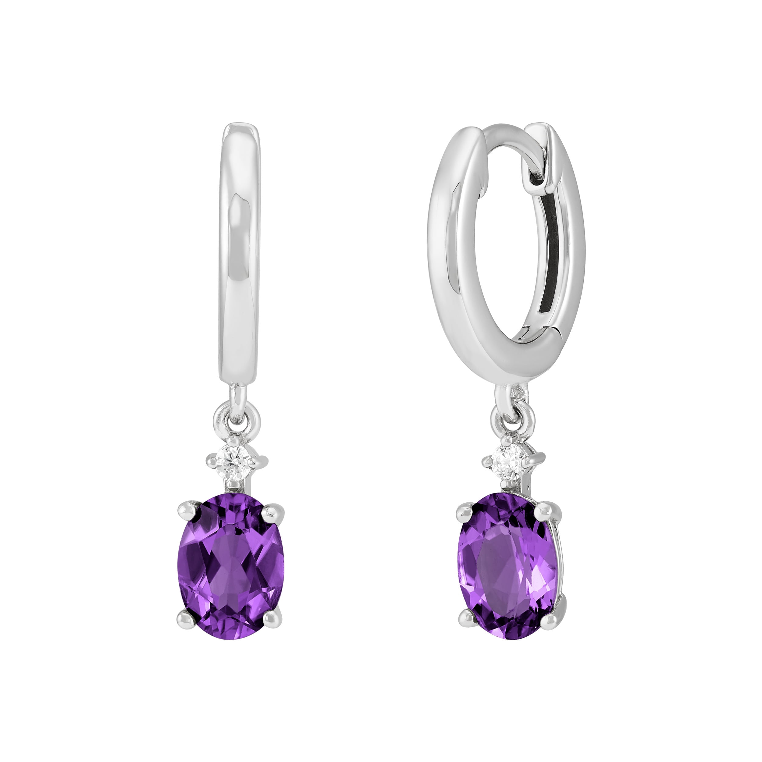 Brilliance Fine Jewelry Oval Simulated Amethyst Drop Earrings in Sterling Silver - Image 2