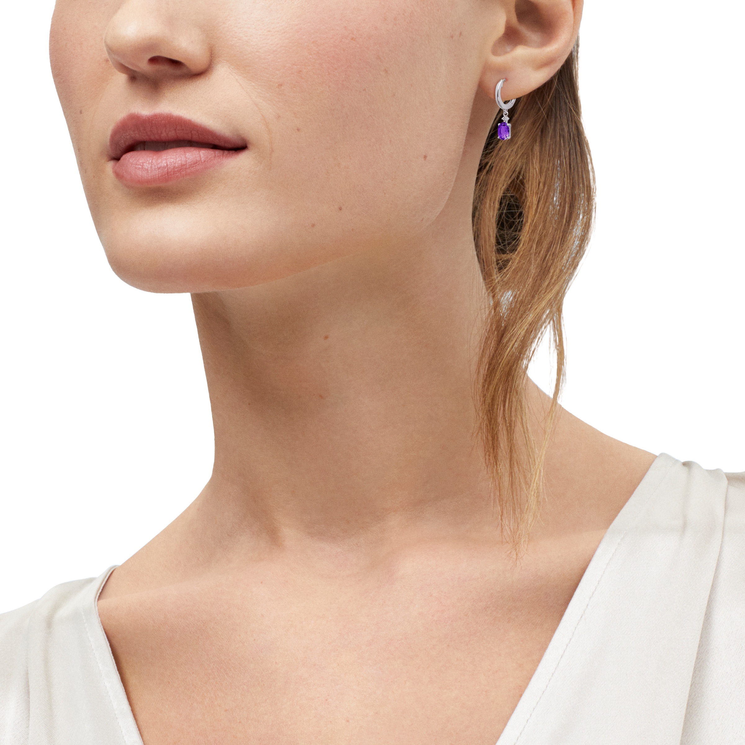 Brilliance Fine Jewelry Oval Simulated Amethyst Drop Earrings in Sterling Silver - Image 4