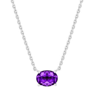 Brilliance Fine Jewelry Oval Simulated Amethyst Necklace in Sterling Silver