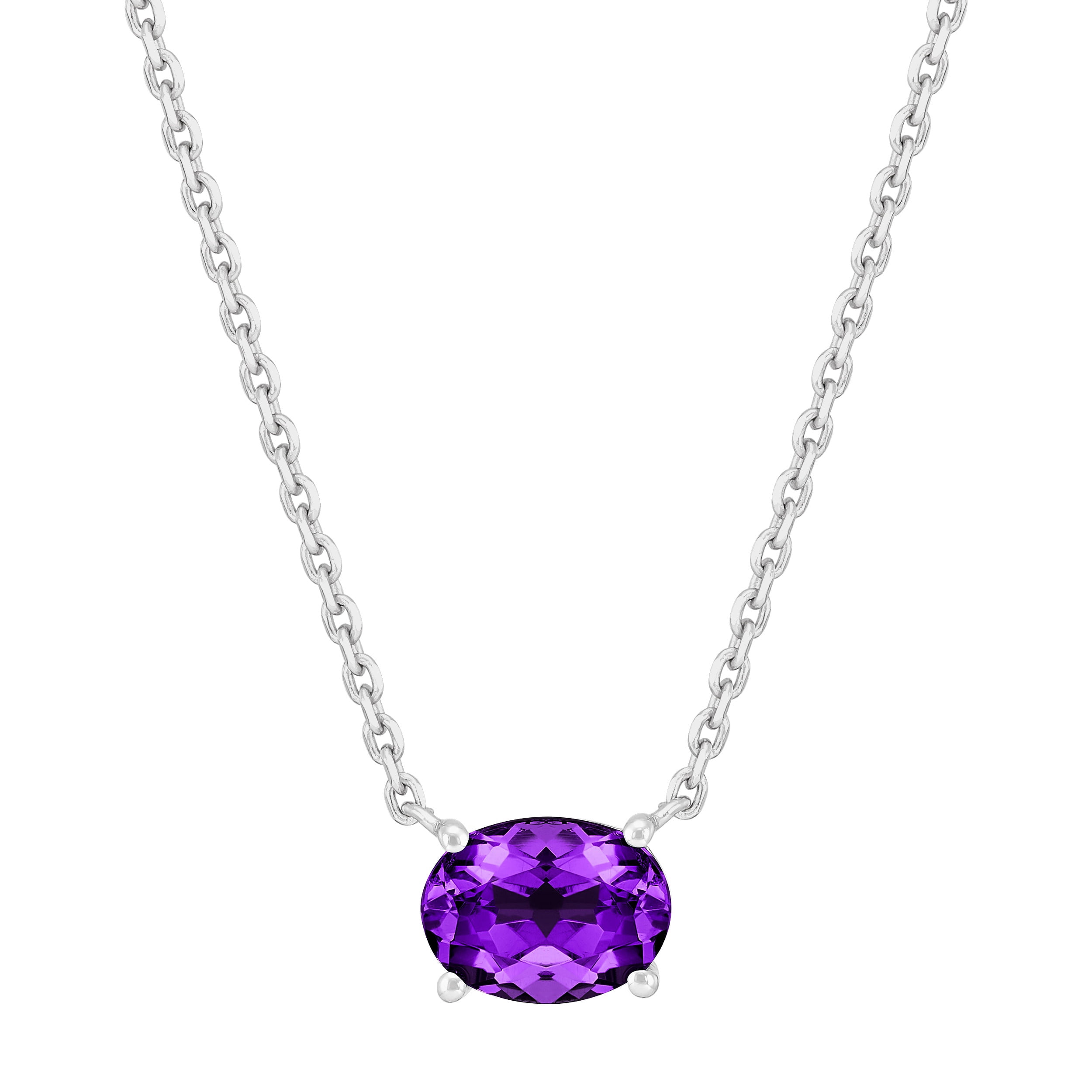 Brilliance Fine Jewelry Oval Simulated Amethyst Necklace in Sterling Silver