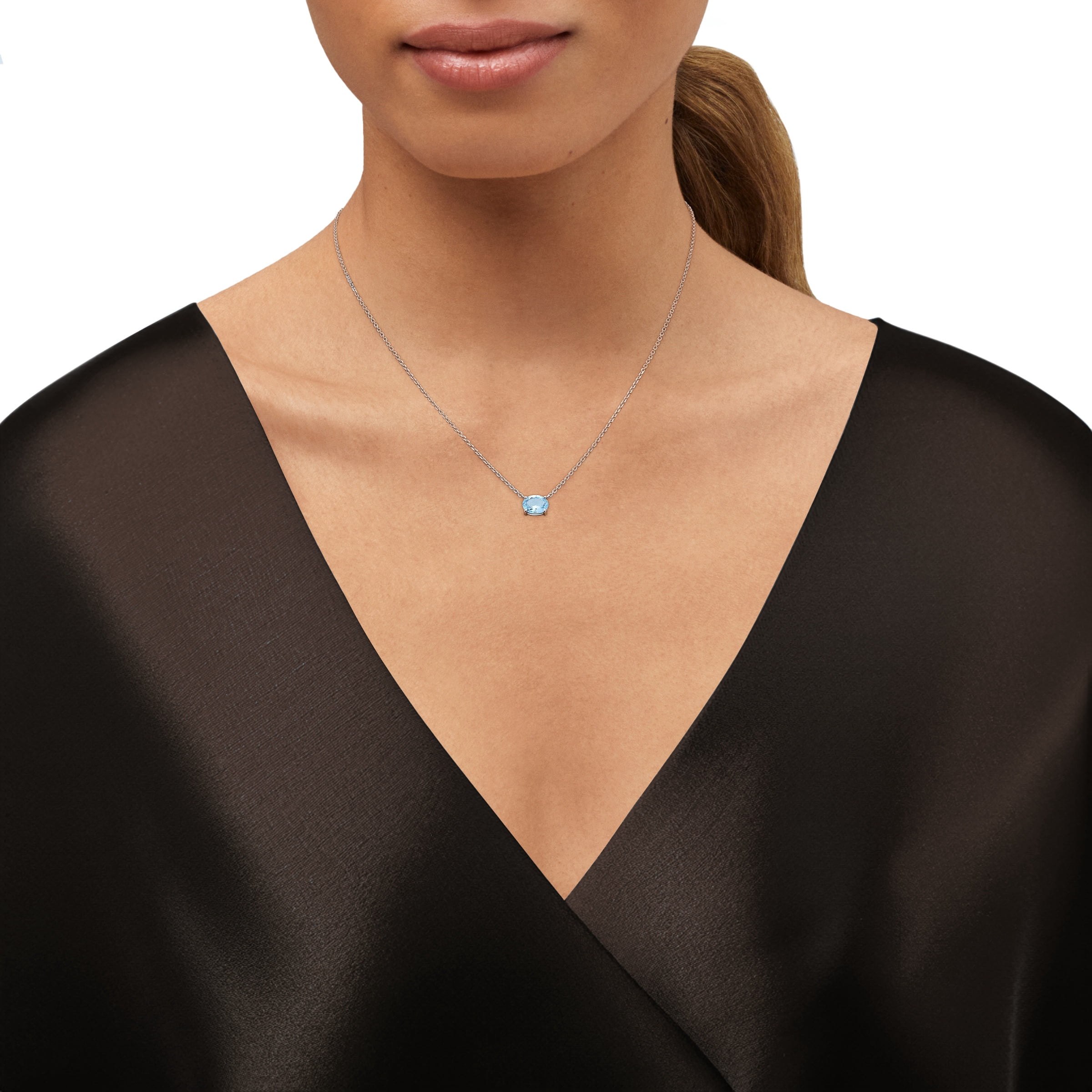 Brilliance Fine Jewelry Oval Simulated Aquamarine Necklace in Sterling Silver - Image 4