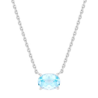 Brilliance Fine Jewelry Oval Simulated Aquamarine Necklace in Sterling Silver