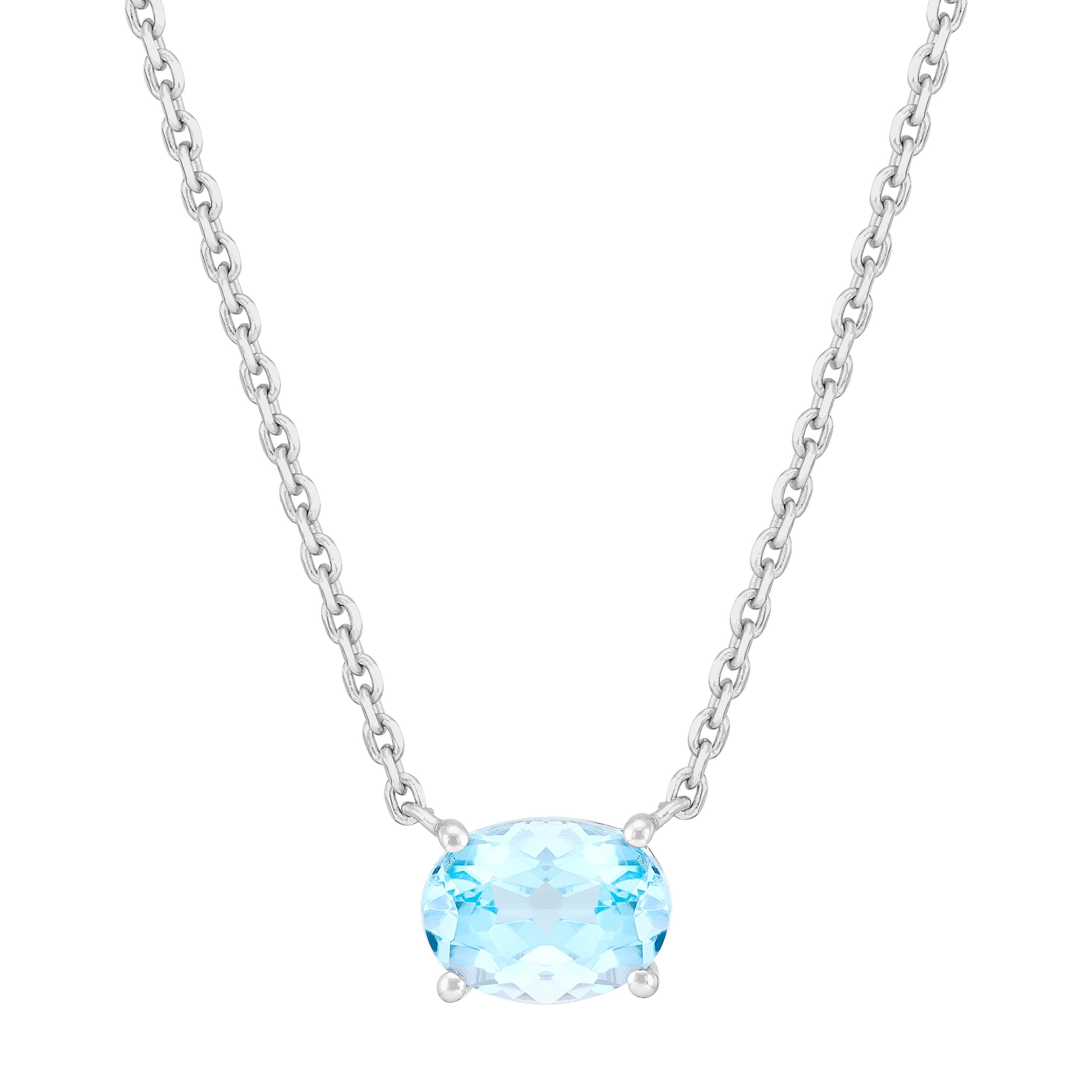 Brilliance Fine Jewelry Oval Simulated Aquamarine Necklace in Sterling Silver
