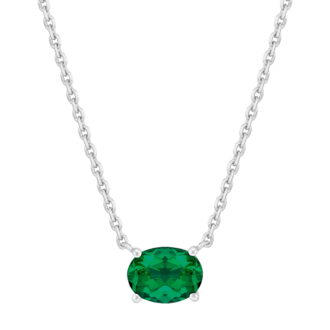 Brilliance Fine Jewelry Oval Simulated Emerald Necklace in Sterling Silver