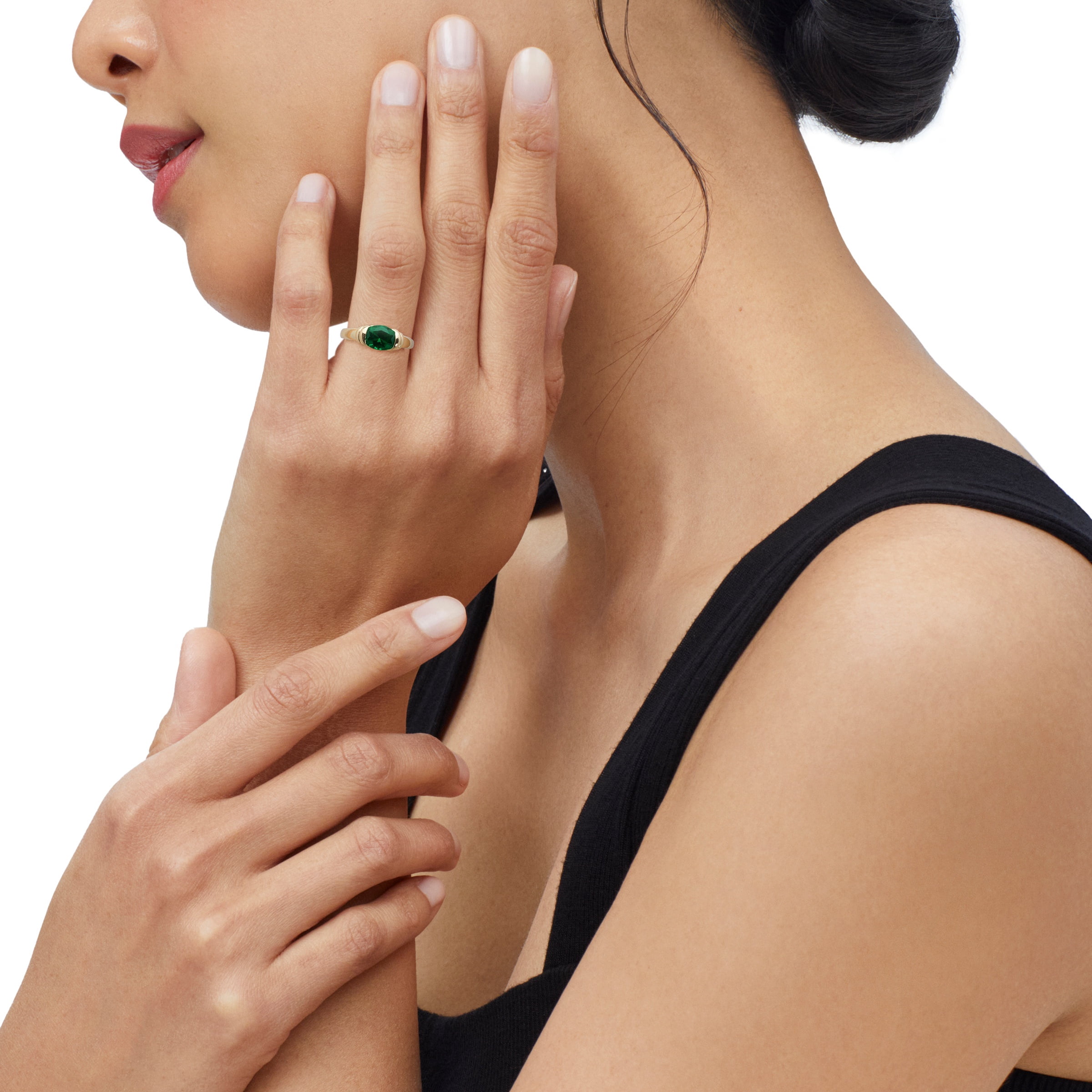 Brilliance Fine Jewelry Oval Simulated Emerald Ring in 14KT Gold Plated Sterling Silver - Image 2