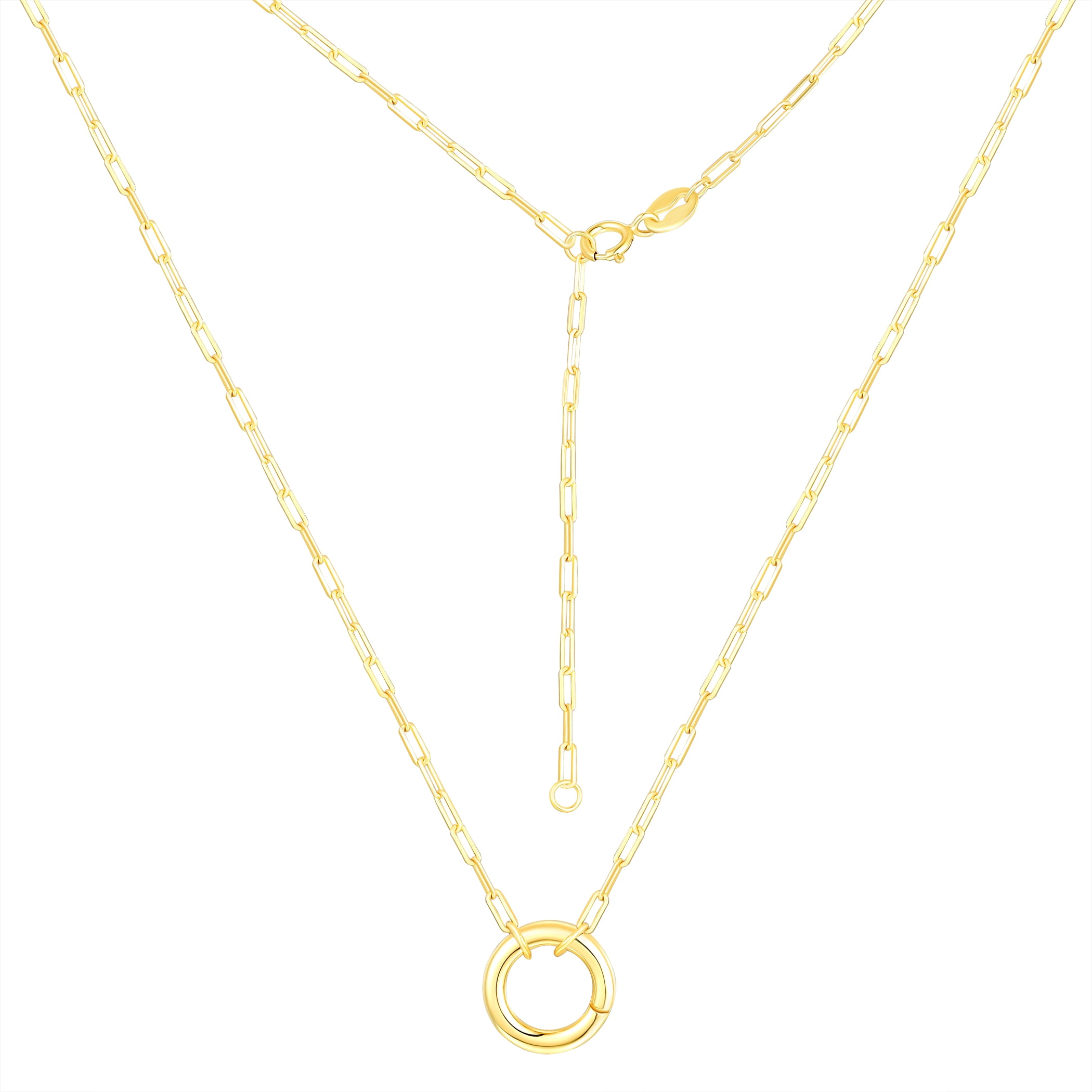 Brilliance Fine Jewelry Paperclip Chain with Round Charm Connector in 14KT Gold Plated Sterling Silver