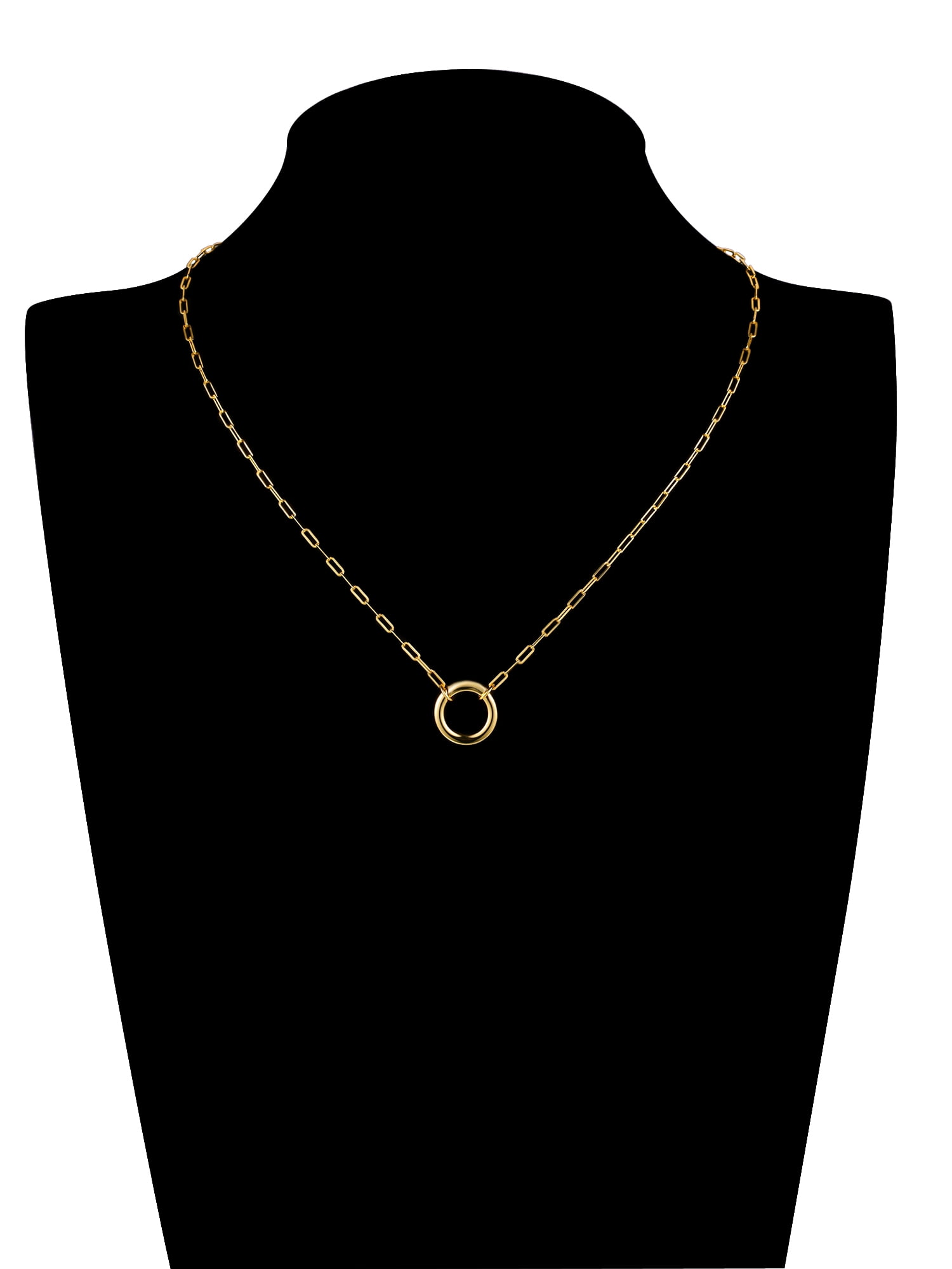 Brilliance Fine Jewelry Paperclip Chain with Round Charm Connector in 14KT Gold Plated Sterling Silver - Image 3